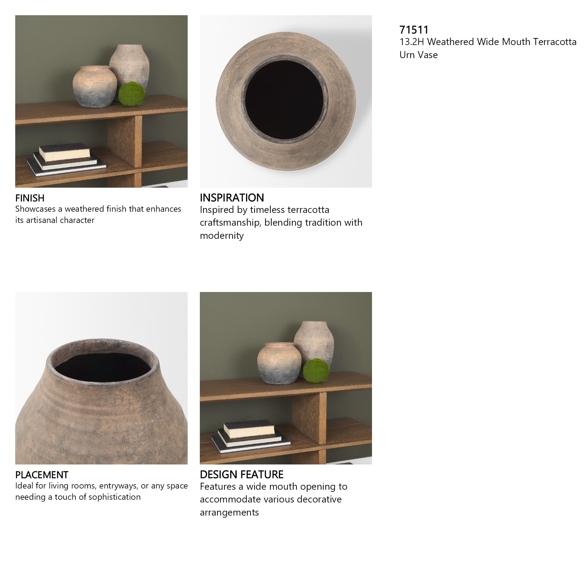 Cotto 13.2H Weathered Wide Mouth Terracotta Urn Vase — in a styled room