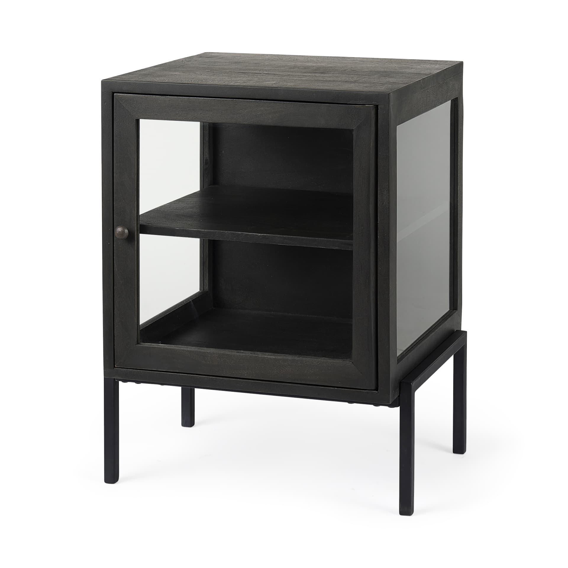 Arelius 20L x 18W x 26H Black-Brown Wood W/ Black Metal Frame End/Side Table — product photograph