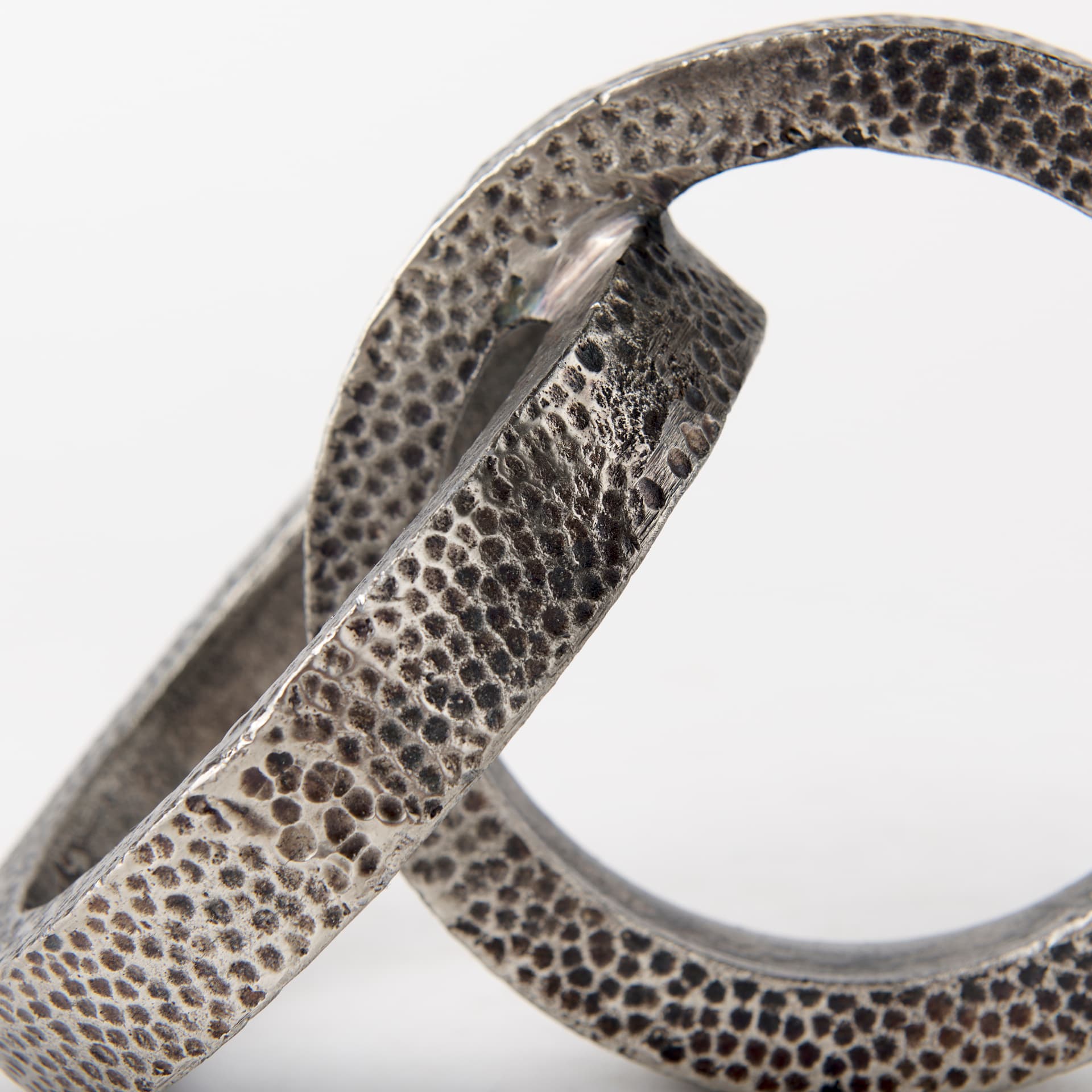 Rafiki Two Blackened Silver Hammered Finish Metal Conjoined Circles — product photograph