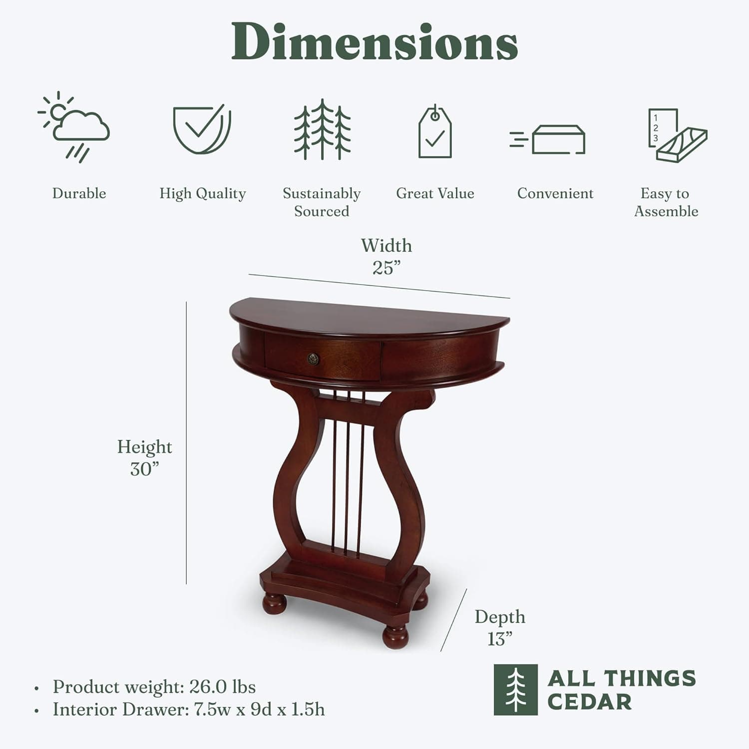 Cherry Wood Classic Accents Entryway Console Half Moon Harp Table — product photograph