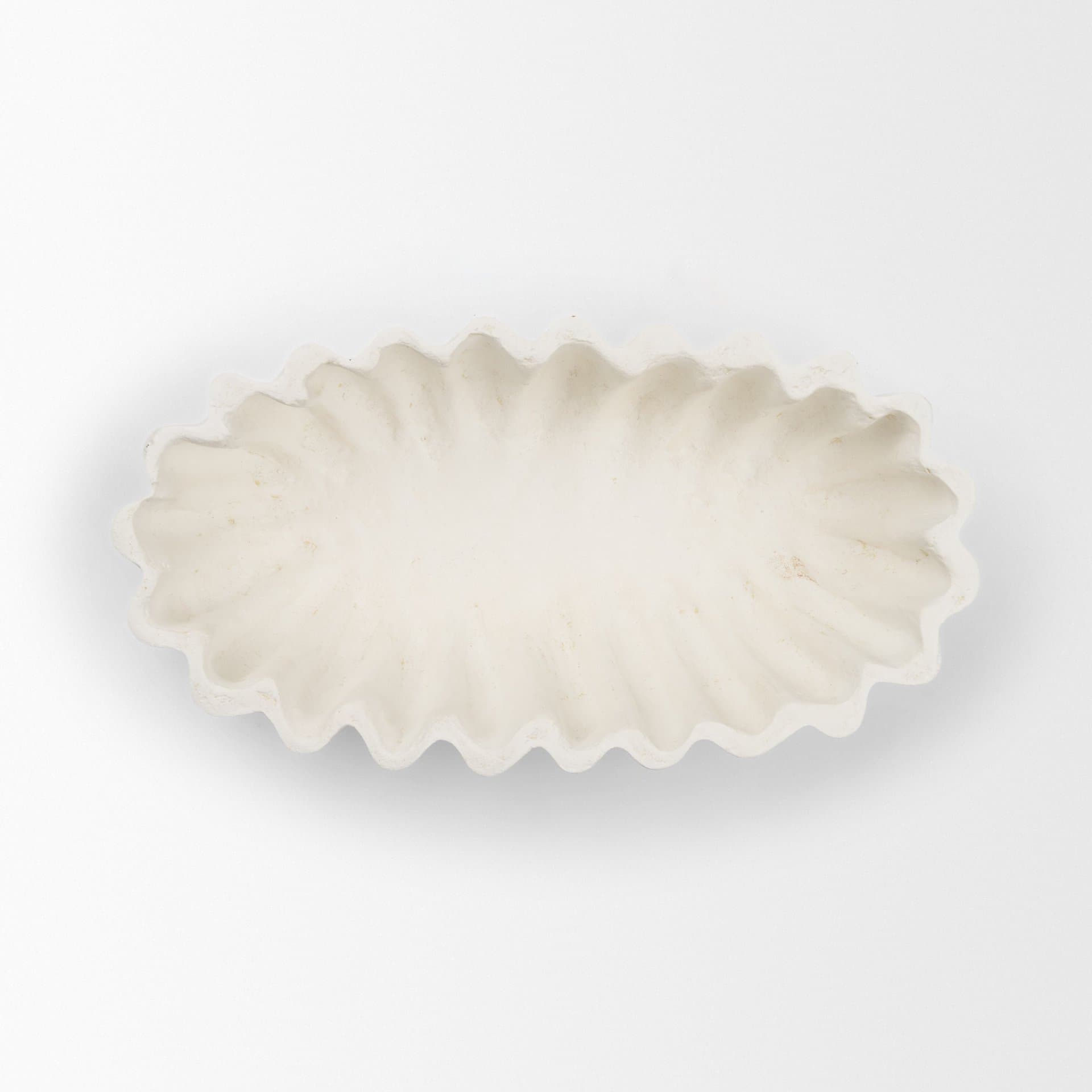 Camelia Fluted White Paper Mache Long Centerpiece Bowl — product photograph
