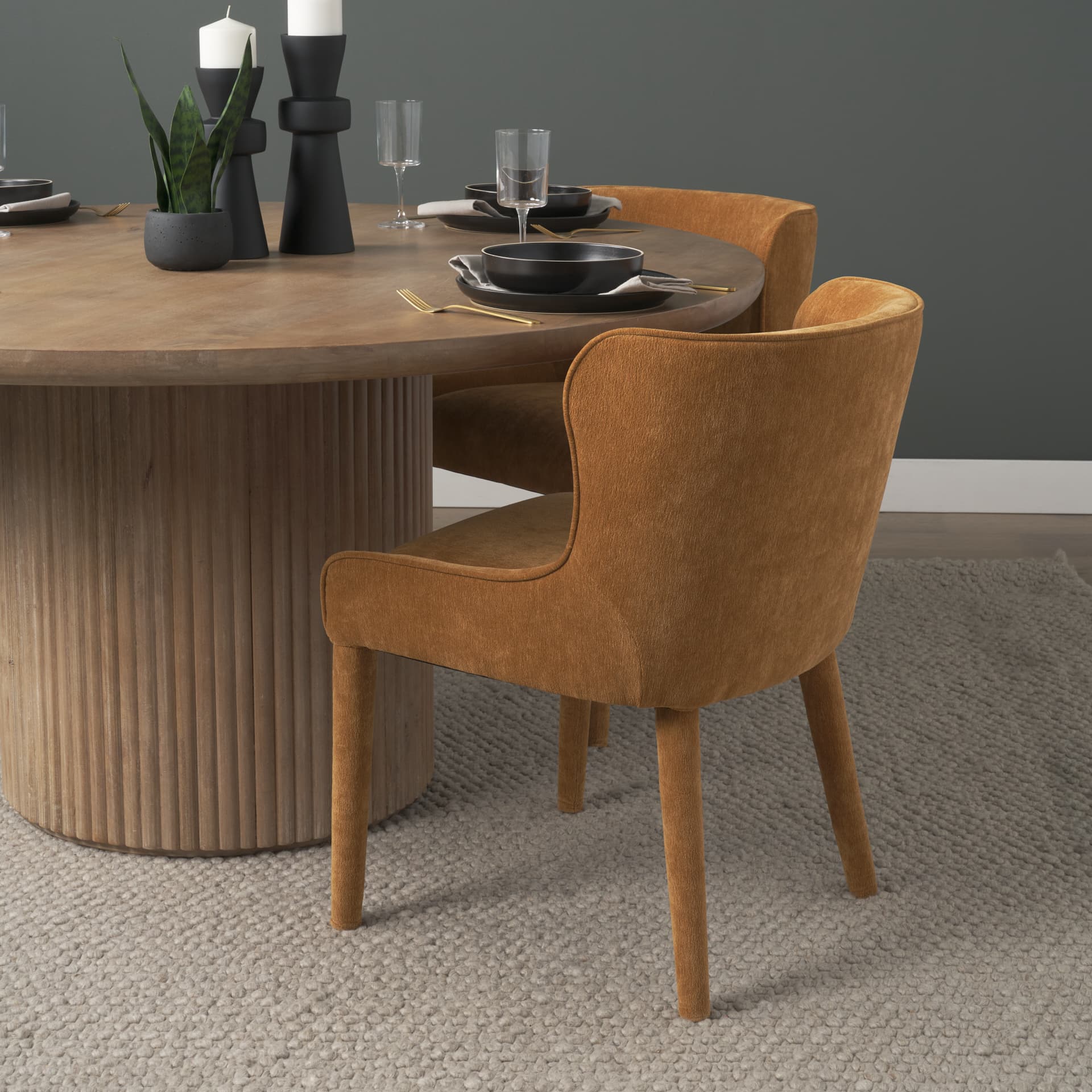 Nolan Wingback Dining Side Chair | Rust Chenille w/ Tapered Wood — product photograph