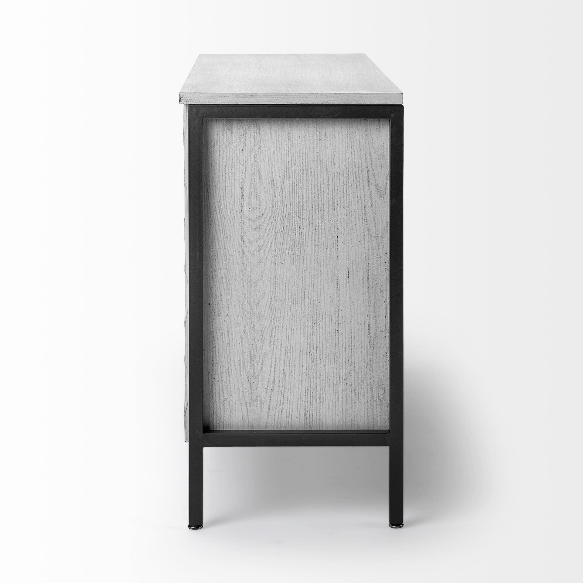 Savannah White Fir Veneer & Gray Metal 3-Door Accent Cabinet — product photograph