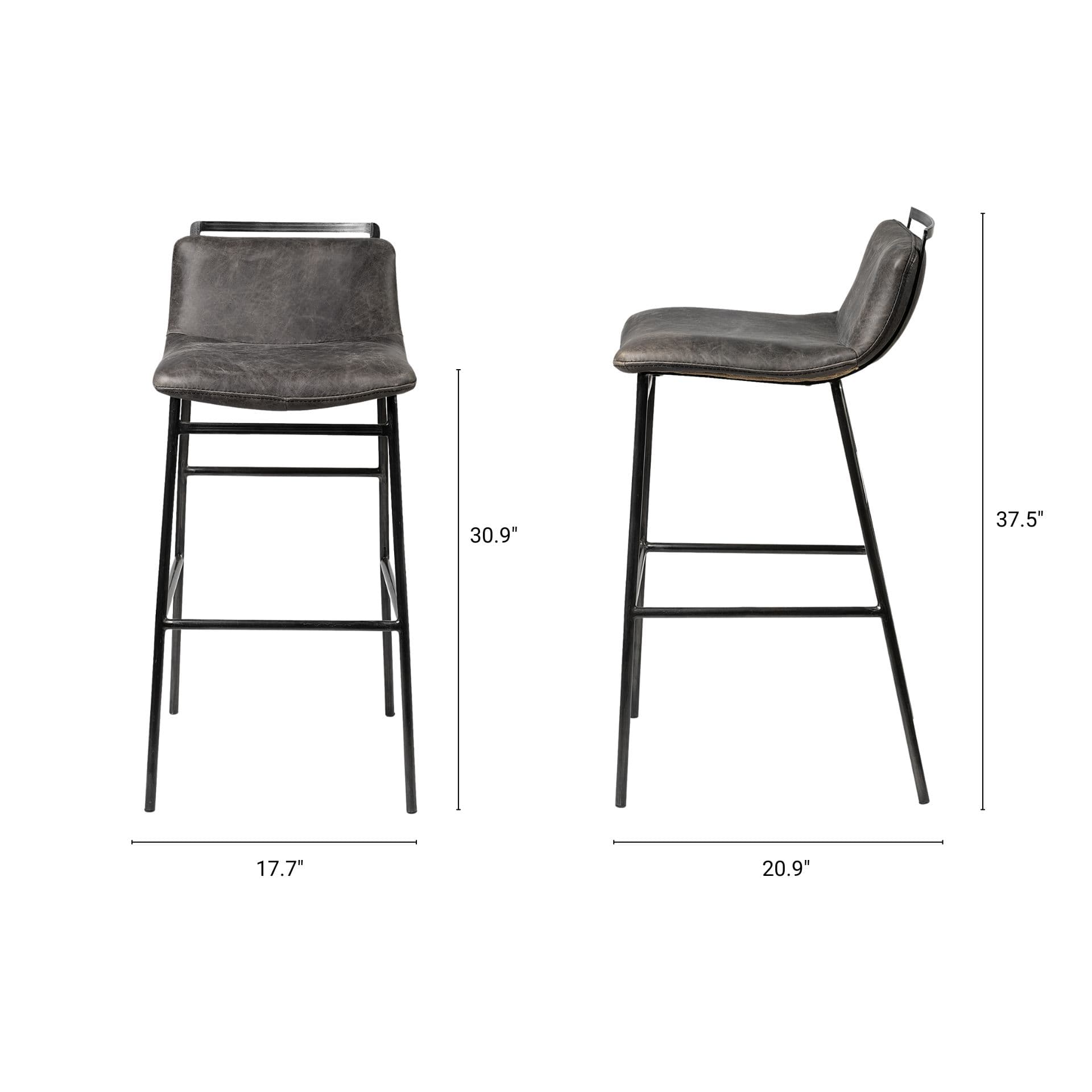 Kavalan Low Back 37.5in Seat Bar Stool | Ebony Leather w/ Black Metal — product photograph