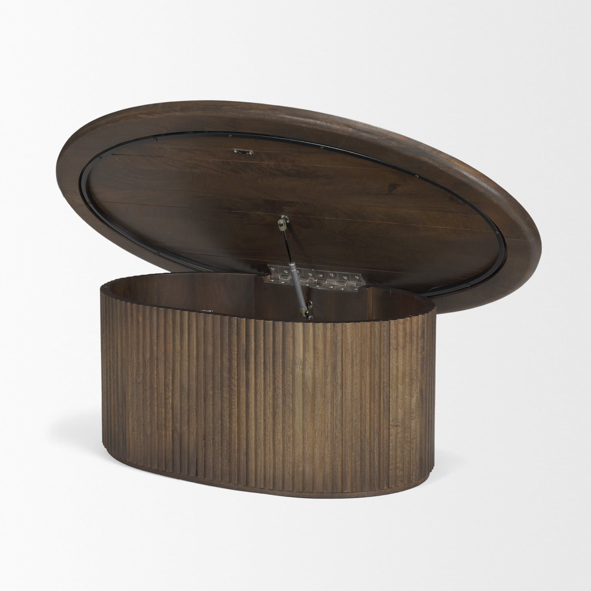 Terra 48L x 28W x 15H Dark Brown Wood Oval Fluted Coffee Table — product photograph