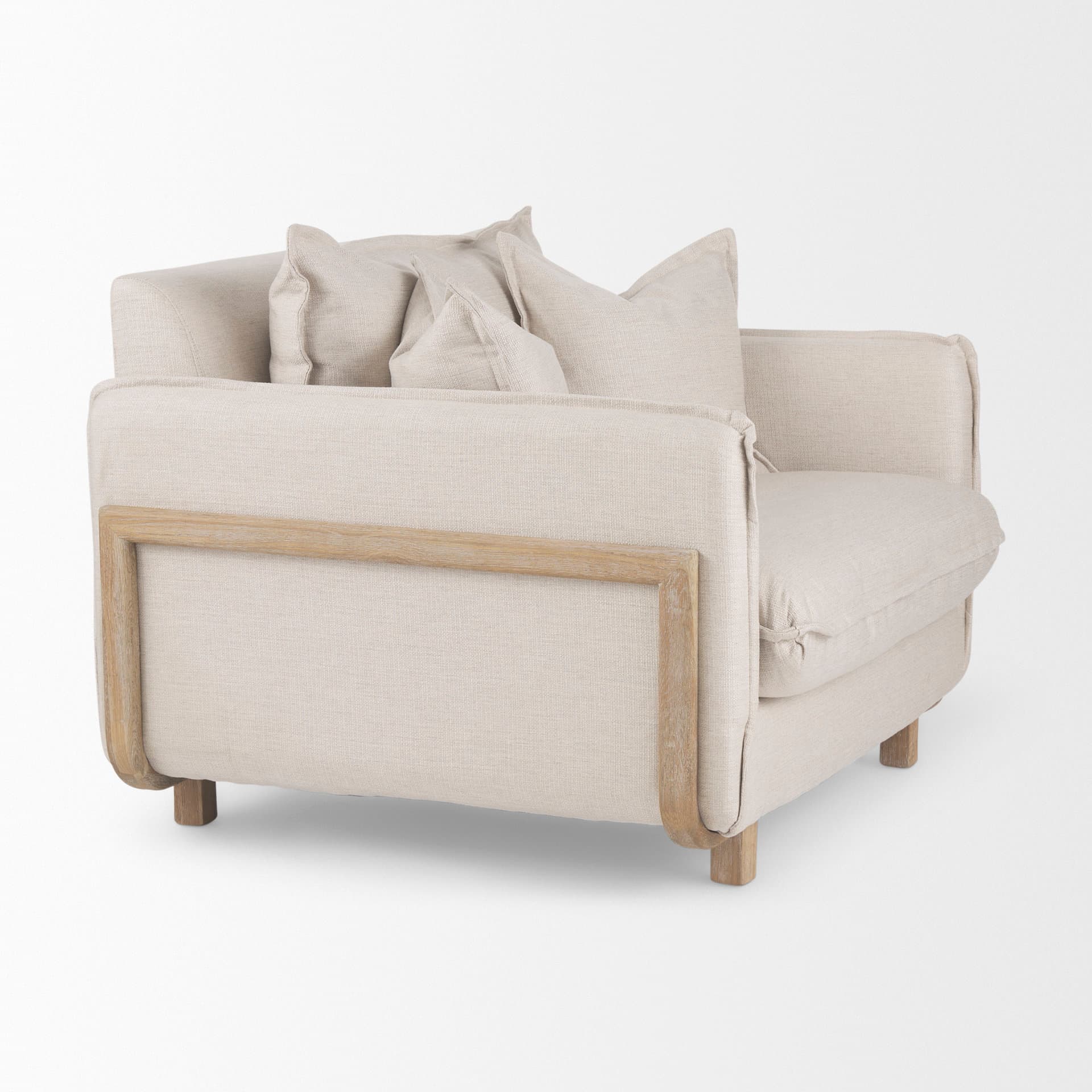 Roy II Beige Upholstered and Brown Wood Frame Arm Chair — product photograph
