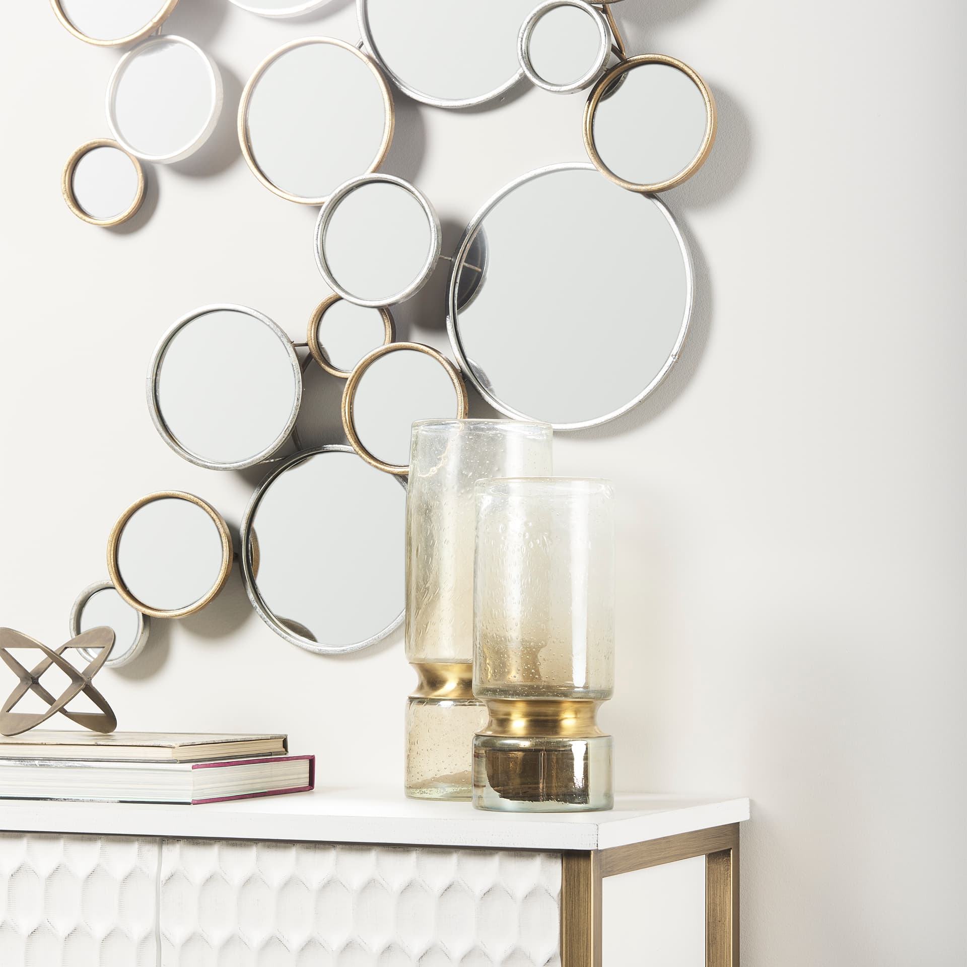Adriatic I Small Brushed Gold Metal Glass Vase — product photograph