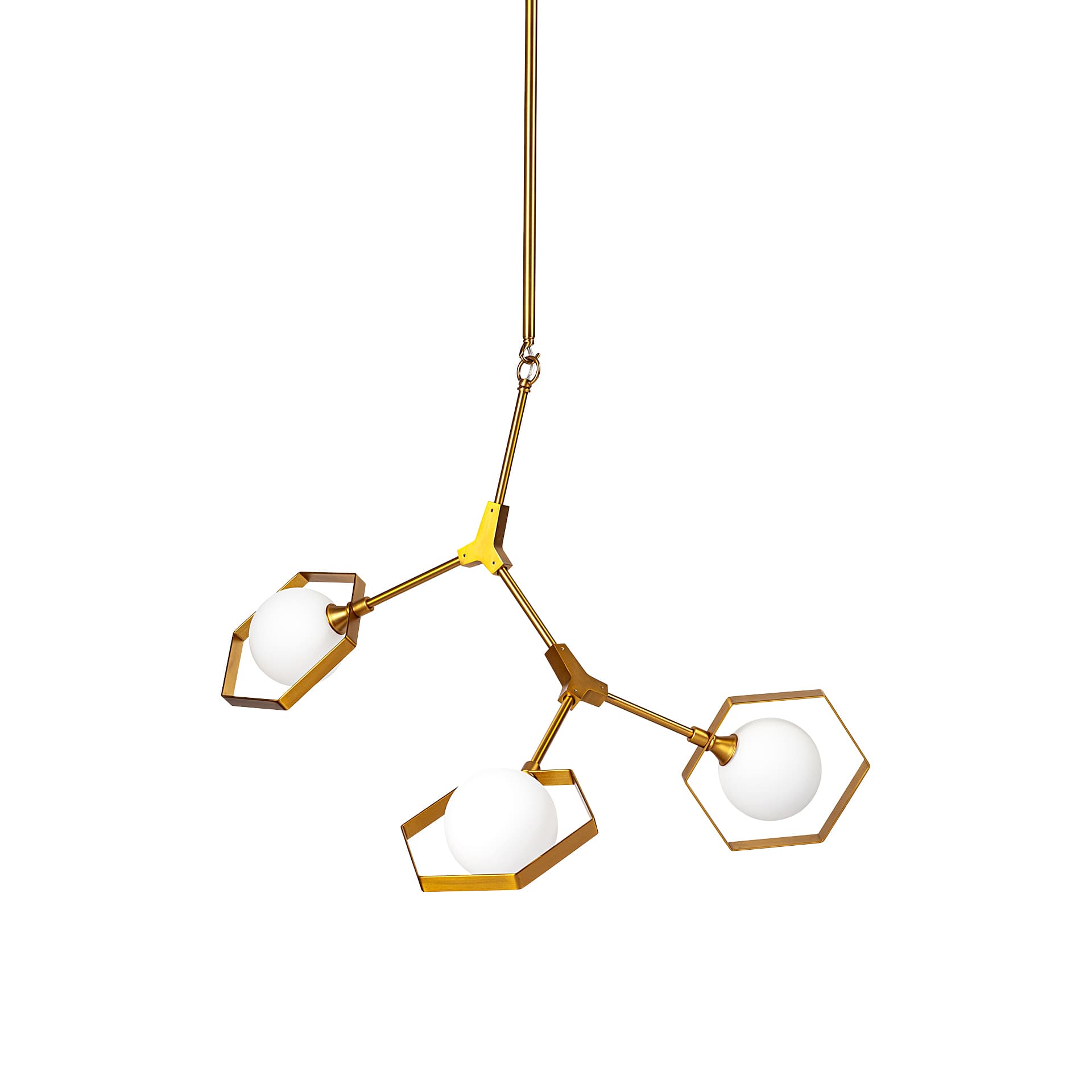 Desousa II (33.9"L x 8.8"W x 28"H) Brass-Toned Metal Multi-Arm Three Light Chandelier — product photograph