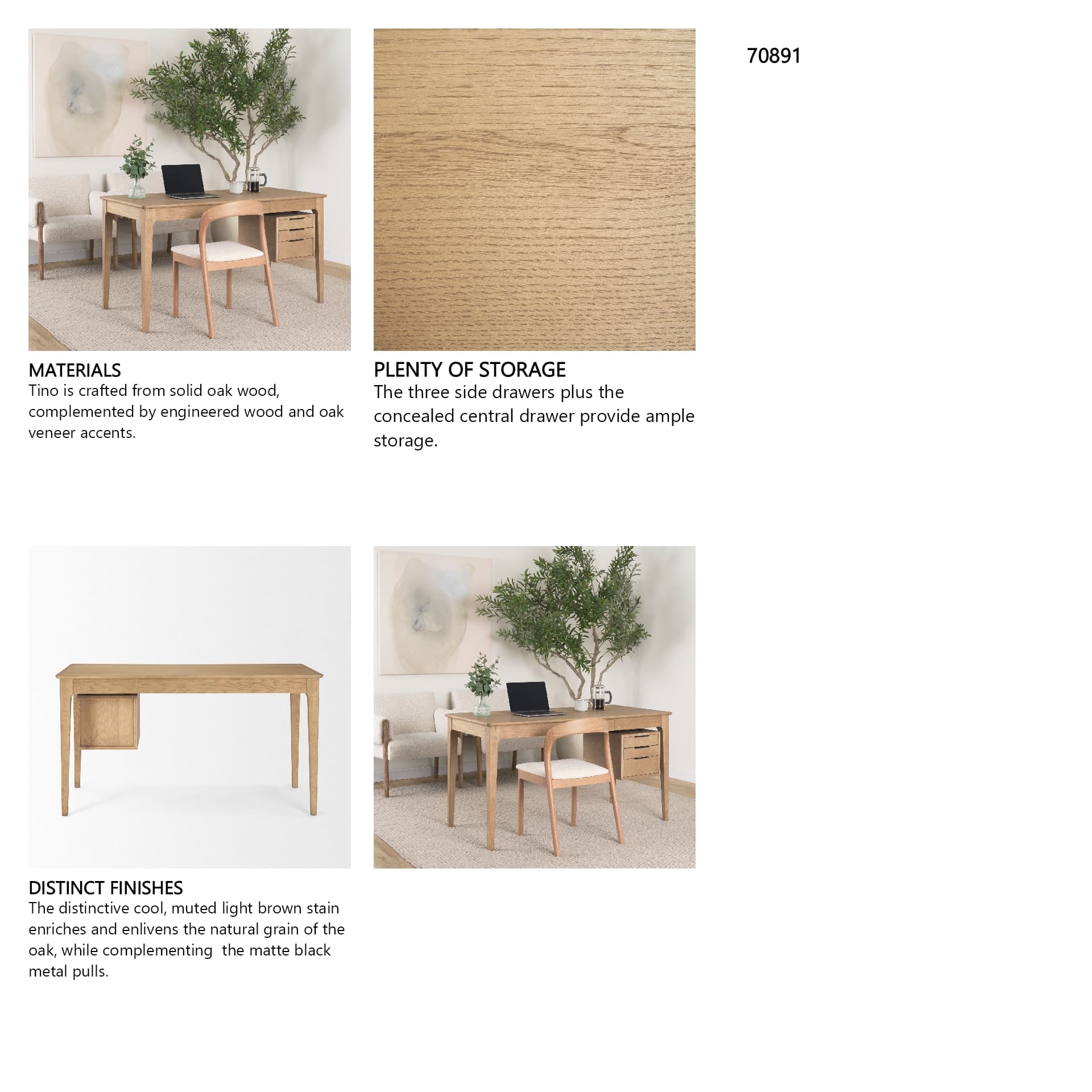 Tino Light Brown Oak Wood w/ 4 Drawers Desk — in a styled room