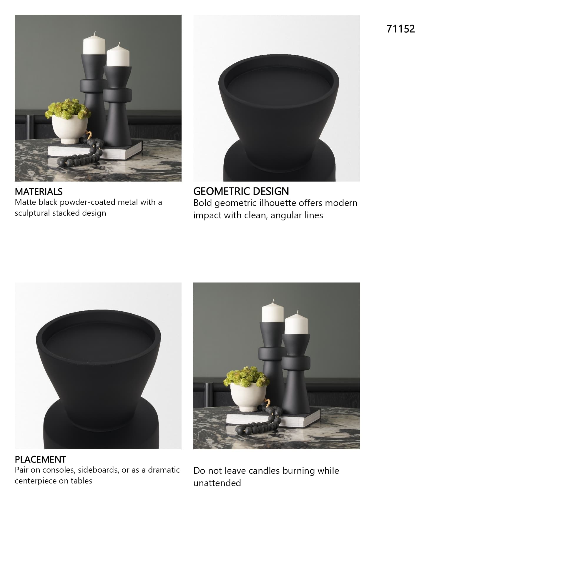 Odilia Small Smooth Matte Black Metal Geometric Pillar Candle Holder — in a styled room