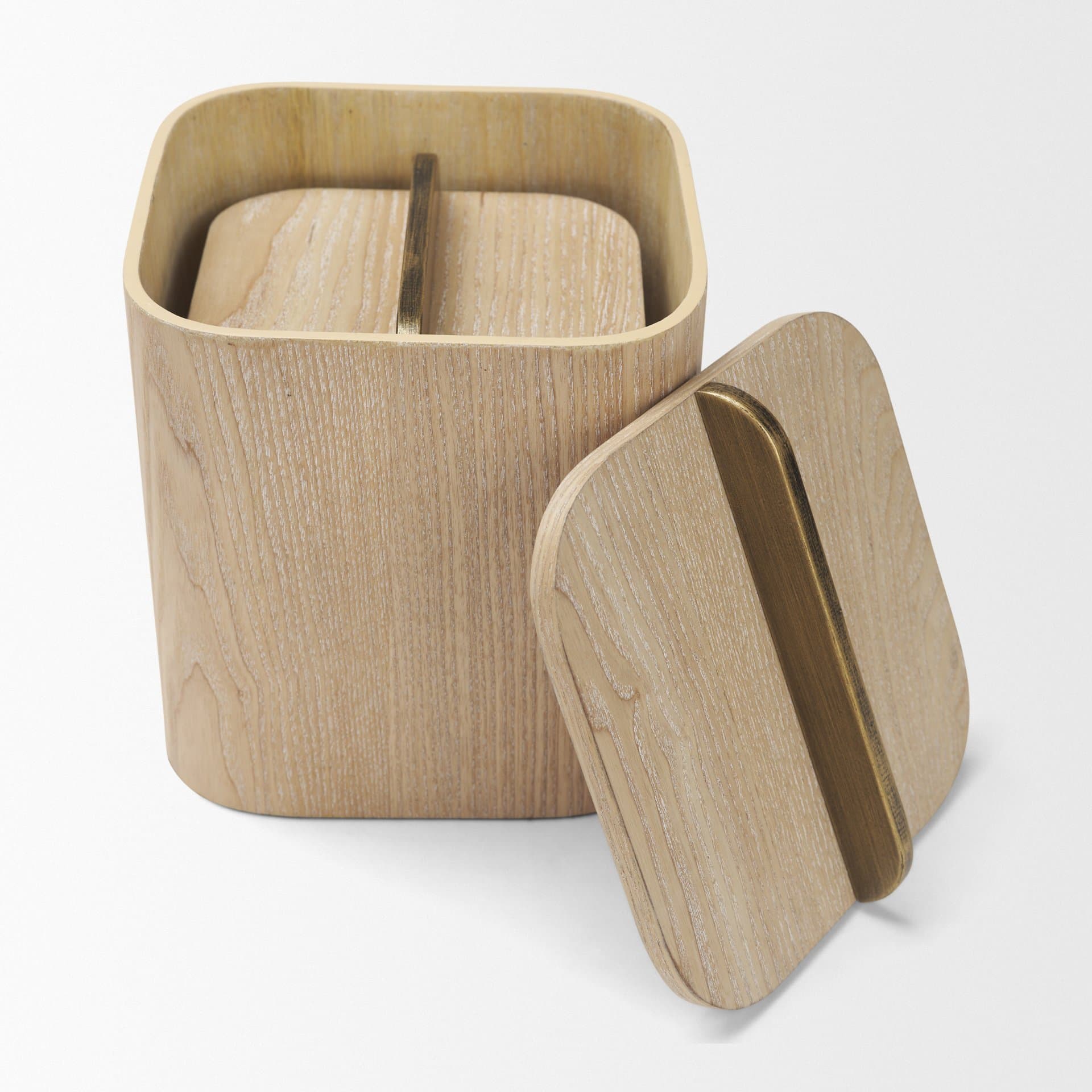 Benton White-Washed Wood w/ Brass Handle Decorative Box Set — product photograph