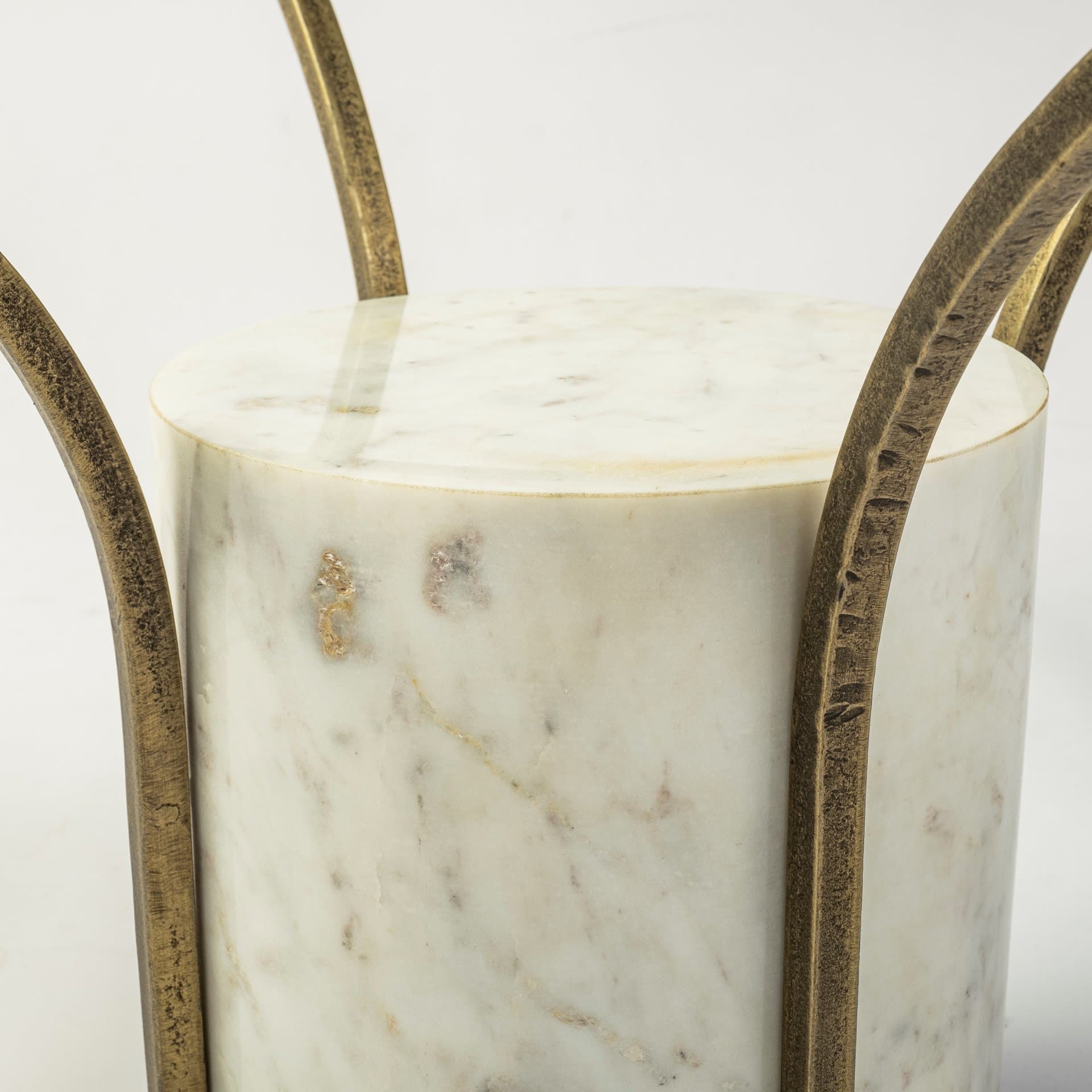 Jacinta 36" Round Glass Top Metal and Marble Pedestal Coffee Table — product photograph