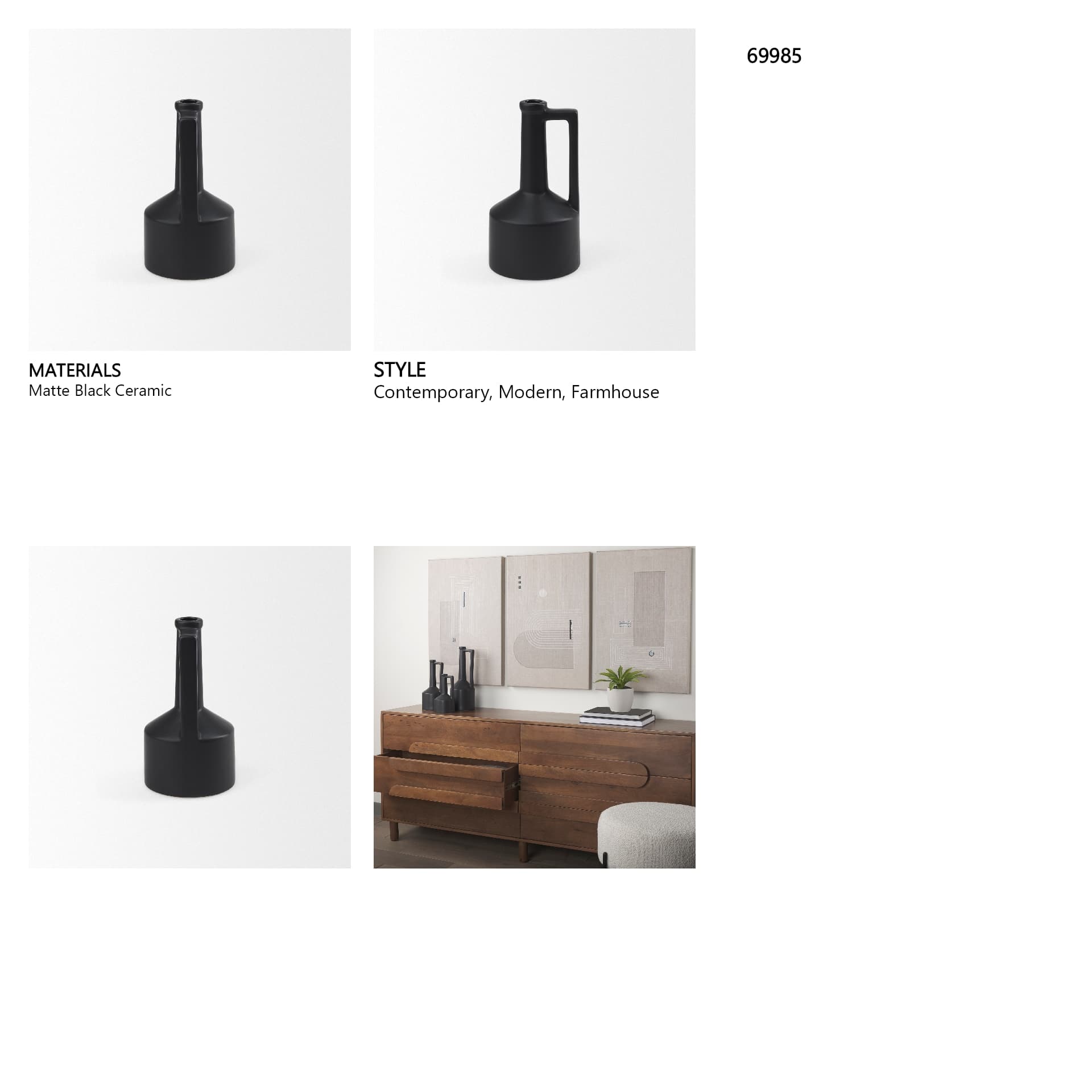 Burton 10.8H Small Matte Black Ceramic Jug Vase — in a styled room