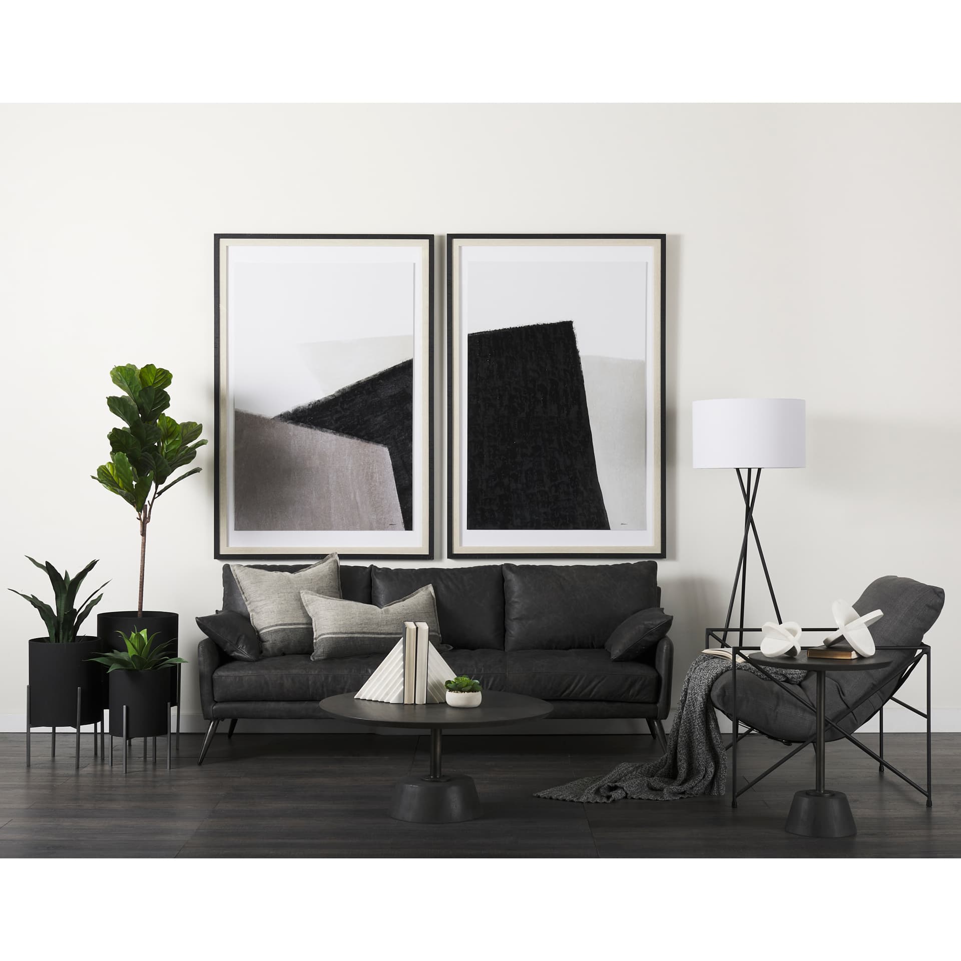 Cochrane 82L x 33W x 32.3 Black Leather Three Seater Sofa — product photograph