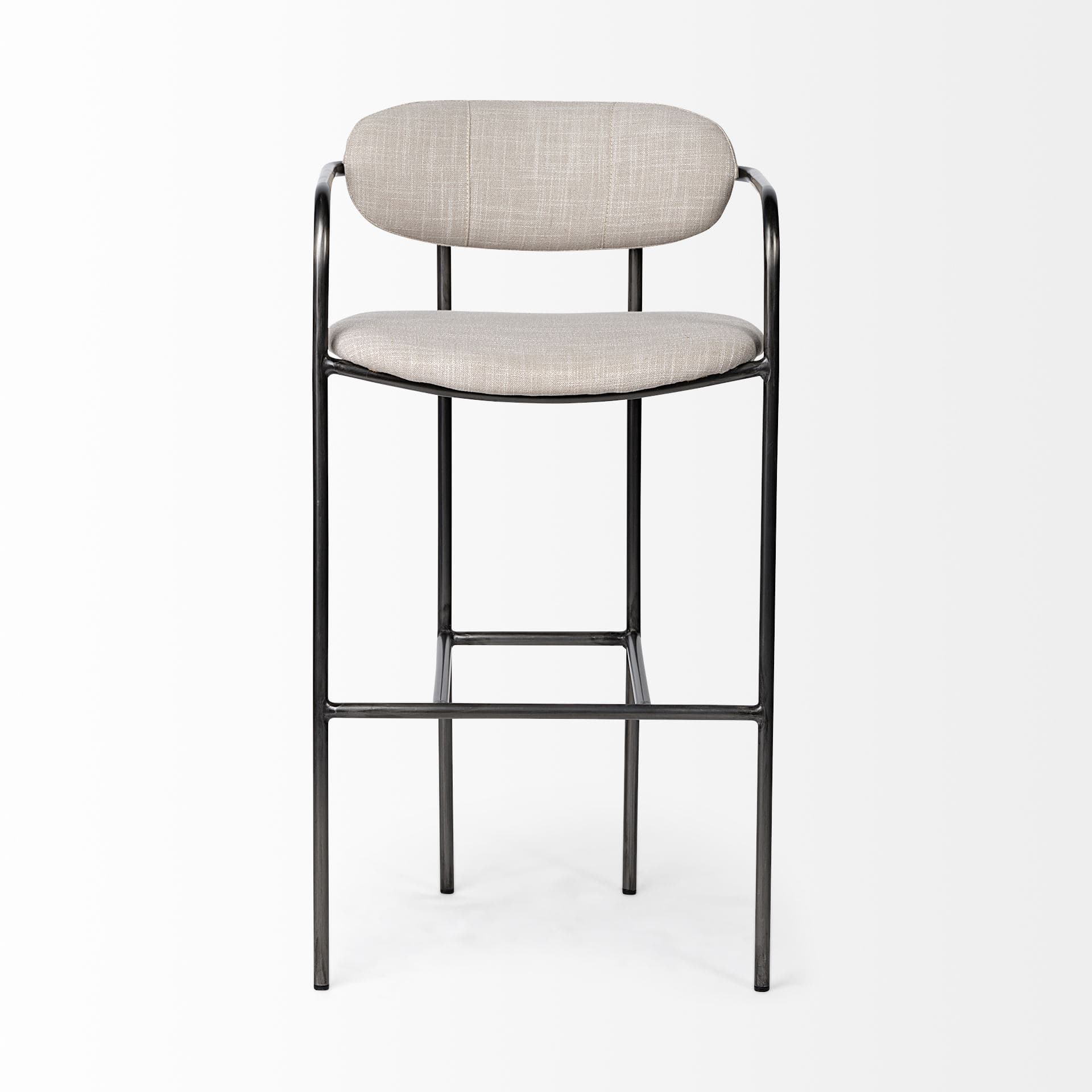 Parker Low Back 30.25in Seat Bar Stool | Beige Fabric w/ Grey Metal — product photograph