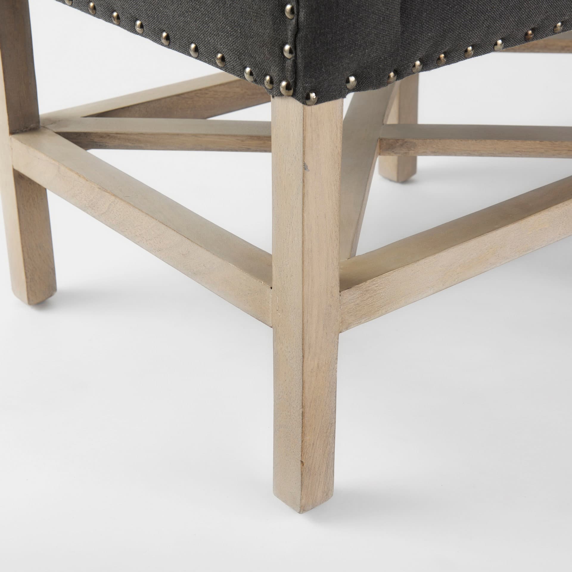Bergen 60.0L x 19.0W x 25.5H Dark Gray Fabric W/ Light Brown Wooden Base Accent Bench — product photograph