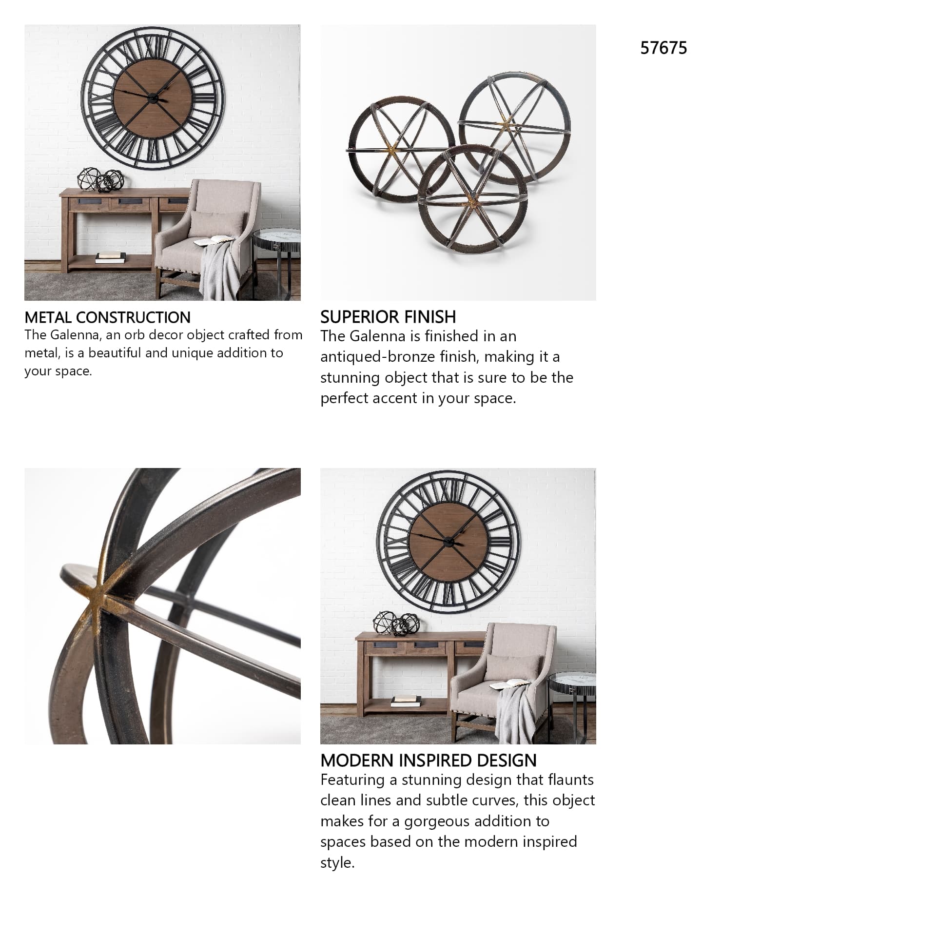 Galenna III (Large) 10L x 10W Black Metal Circular Decorative Orb — in a styled room