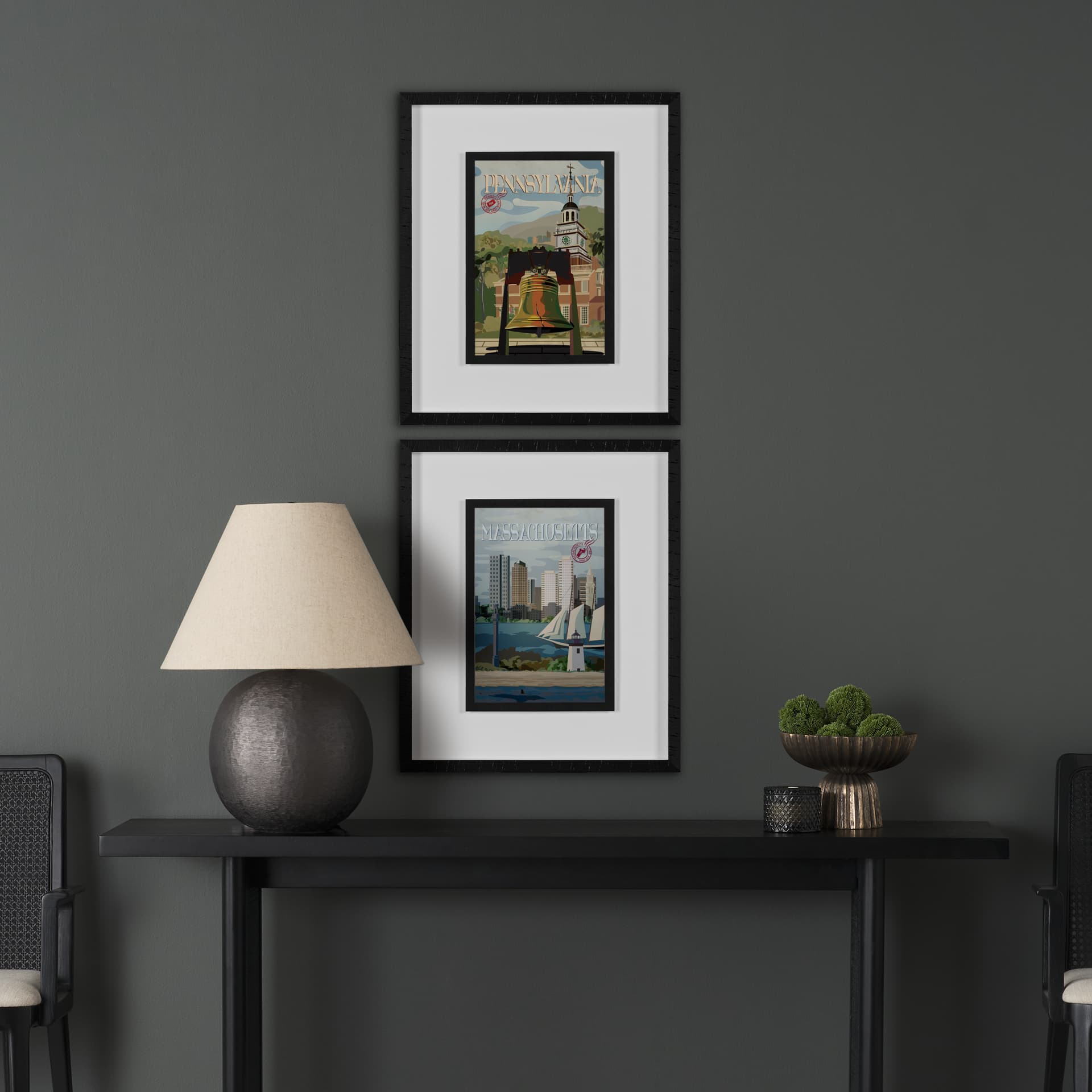 Pennsylvania Go USA (M) by Mercana Studio a Framed Art Print Matted under Glass — in a styled room