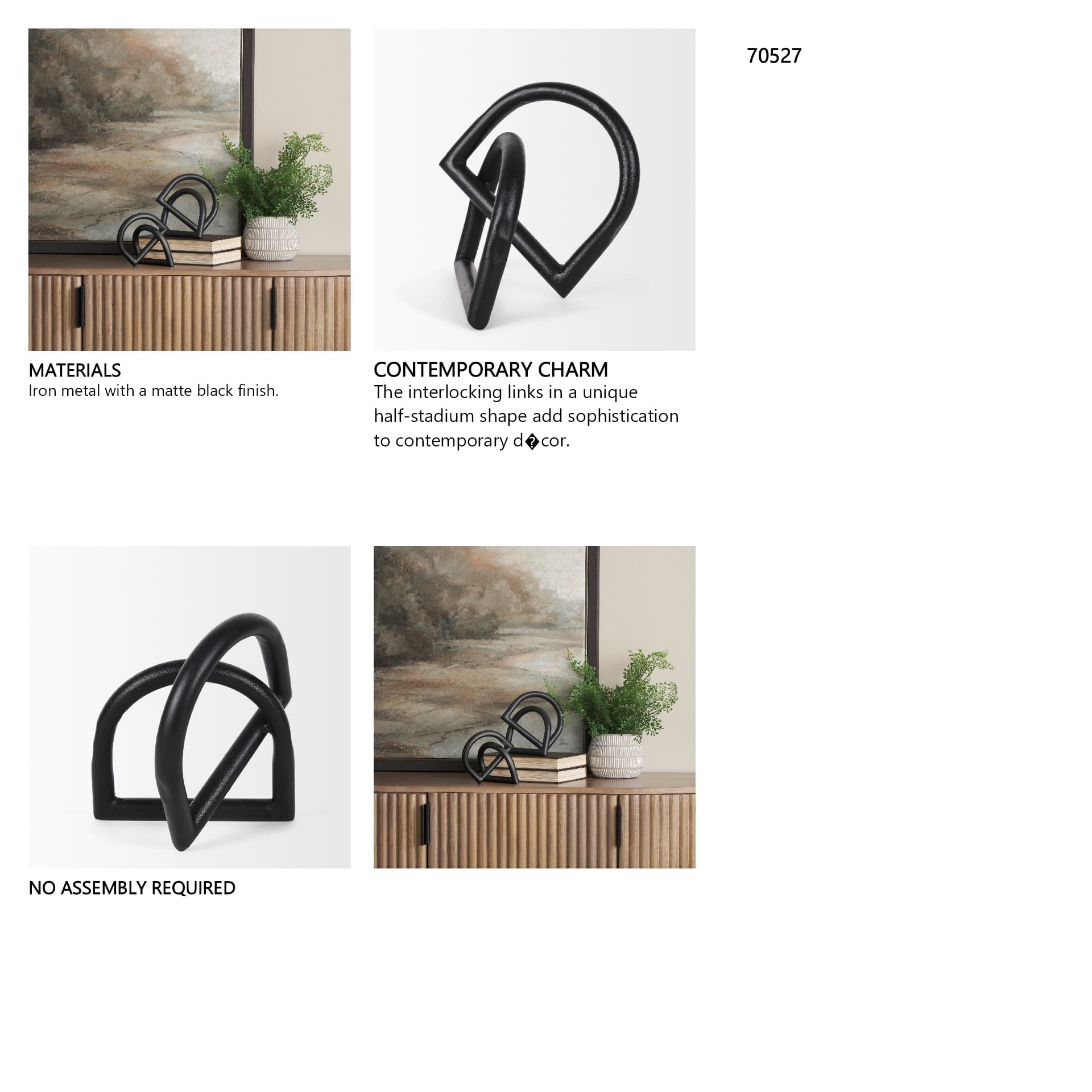 Locke Large Matte Black Metal Decorative Object — in a styled room