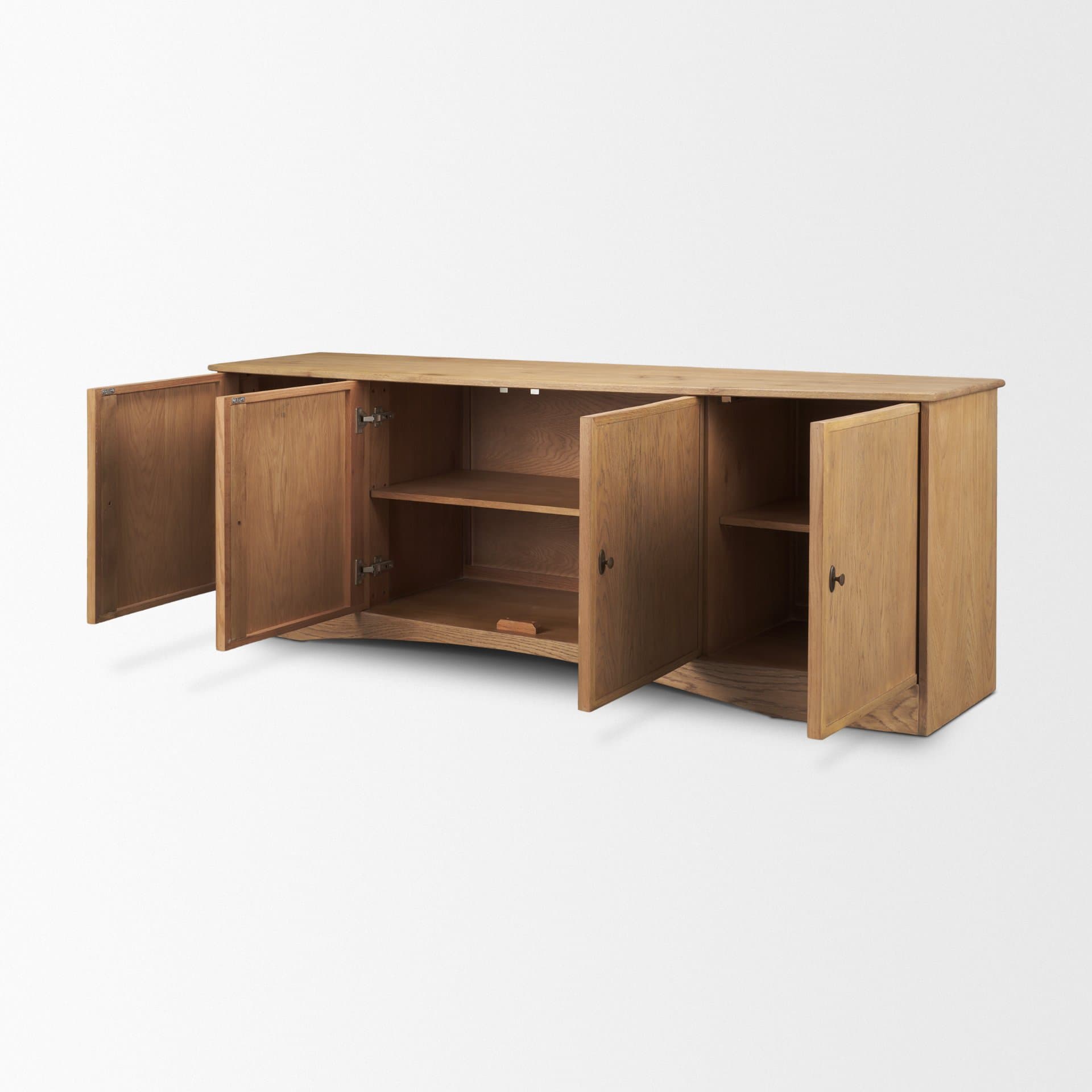 Carrington 82" 4 Door Closed Sideboard | Brown Oak Wood w/ Brass Hardware — product photograph