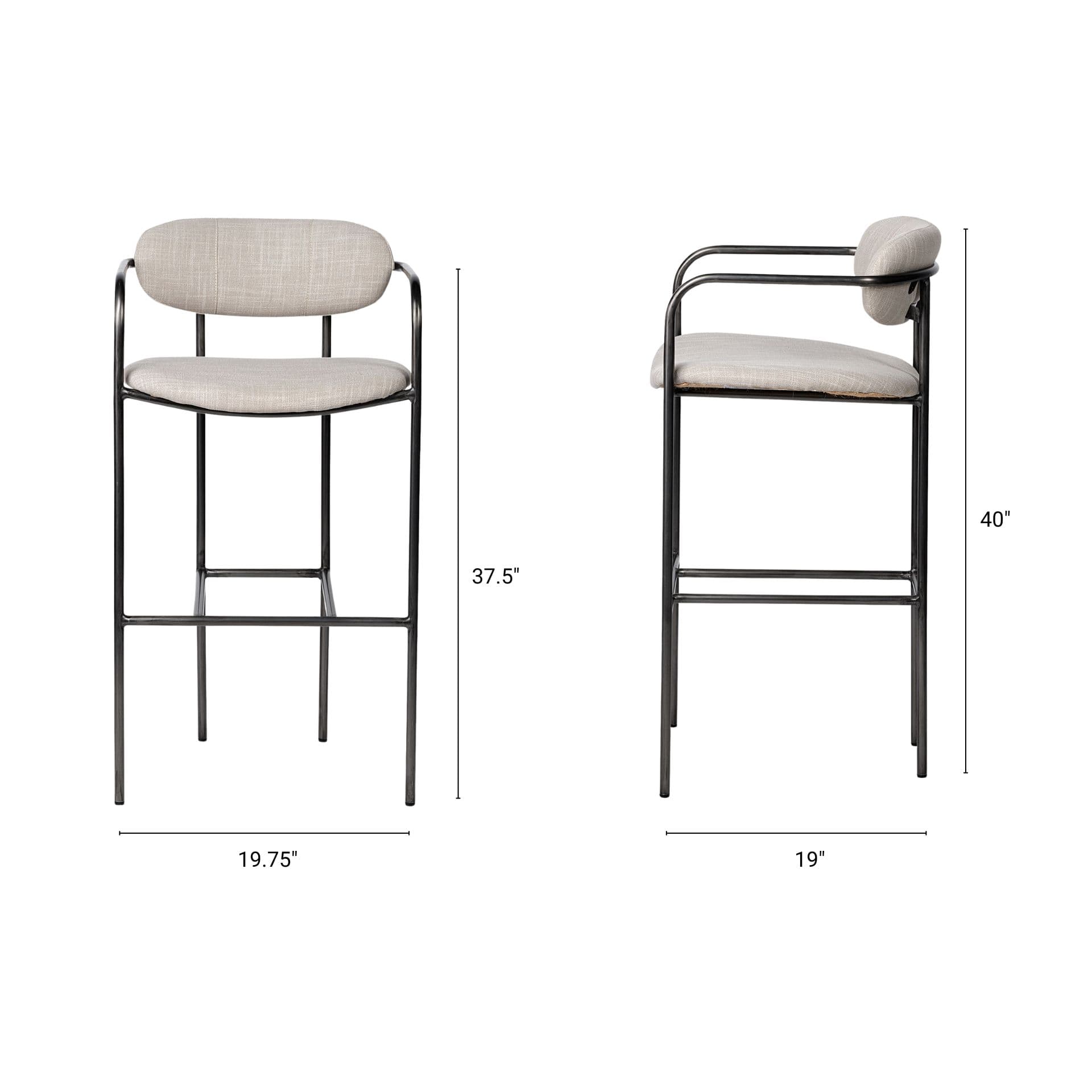 Parker Low Back 30.25in Seat Bar Stool | Beige Fabric w/ Grey Metal — product photograph