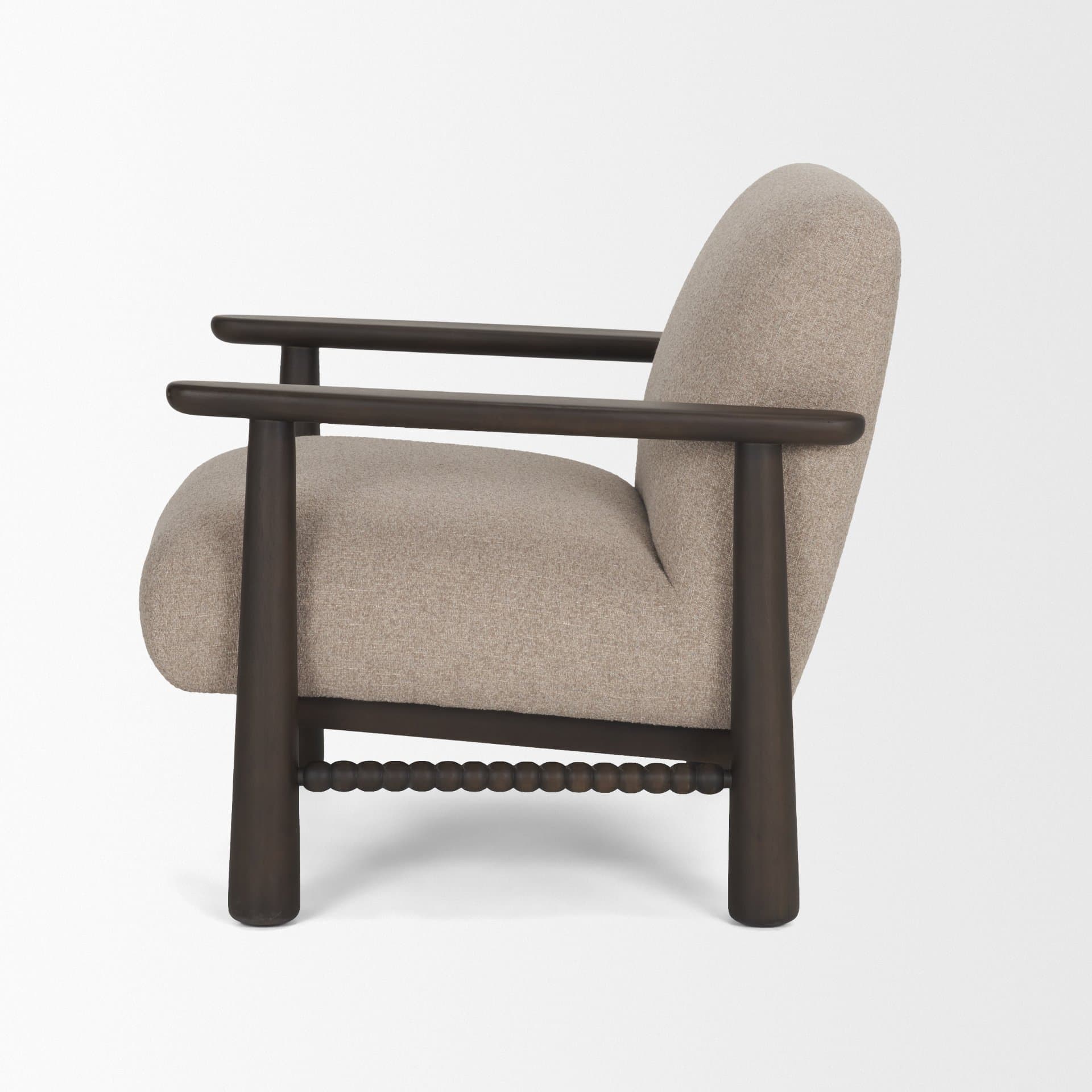 Willmar Textured Mushroom Gray Fabric Espresso Brown Wood Accent Lounge Chair — product photograph