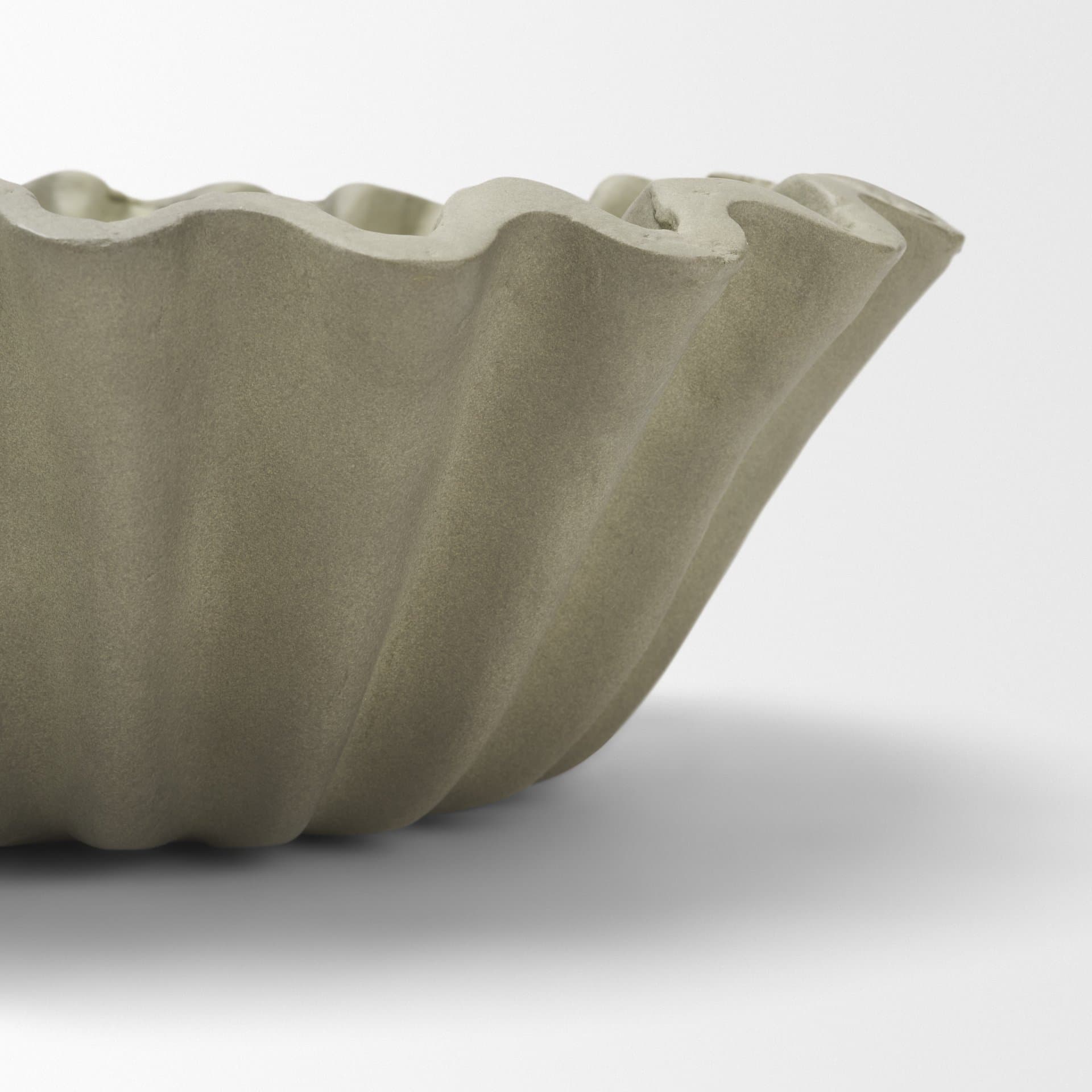 Camelia Small Fluted Sage Green Paper Mache Round Centerpiece Bowl — product photograph