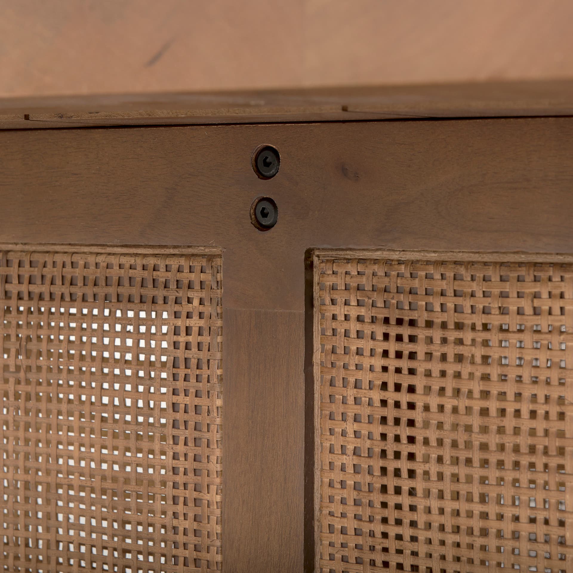 Grier 42" Square Medium Brown Solid Wood w/ Cane Coffee Table — product photograph