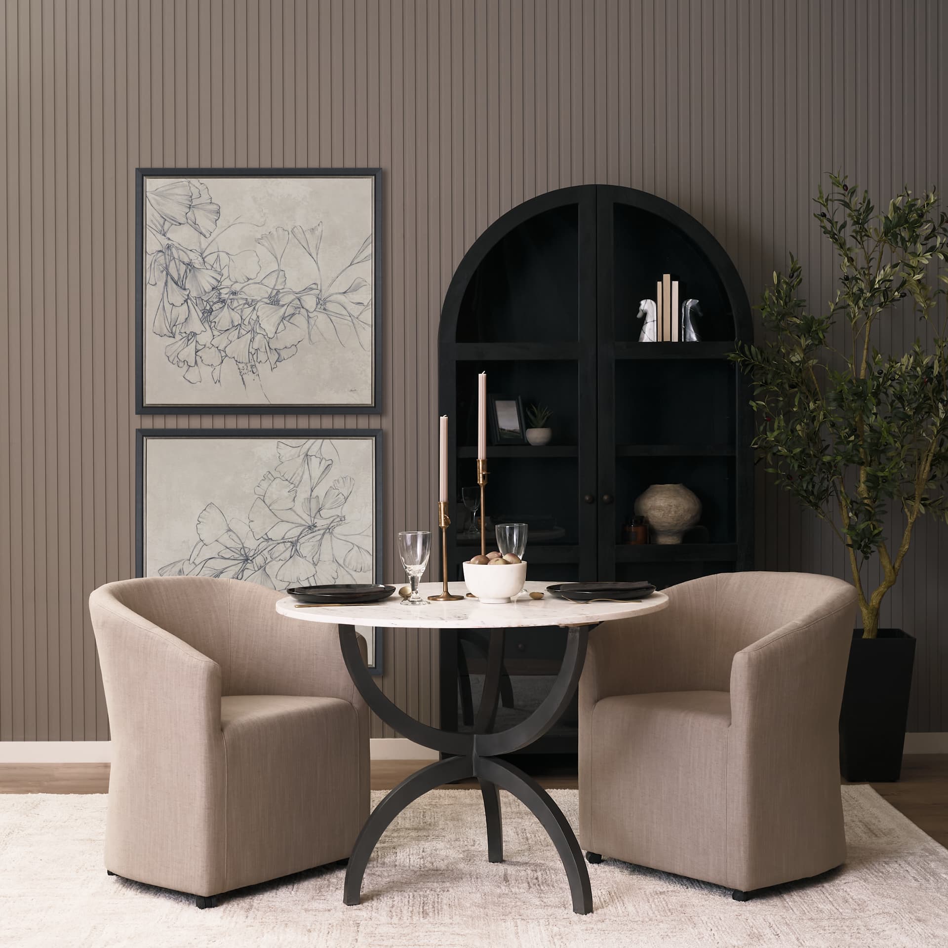 Ginkgo Shadows I by Mercana Studio Hand-Embellished Textured Framed Canvas Artwork — in a styled room