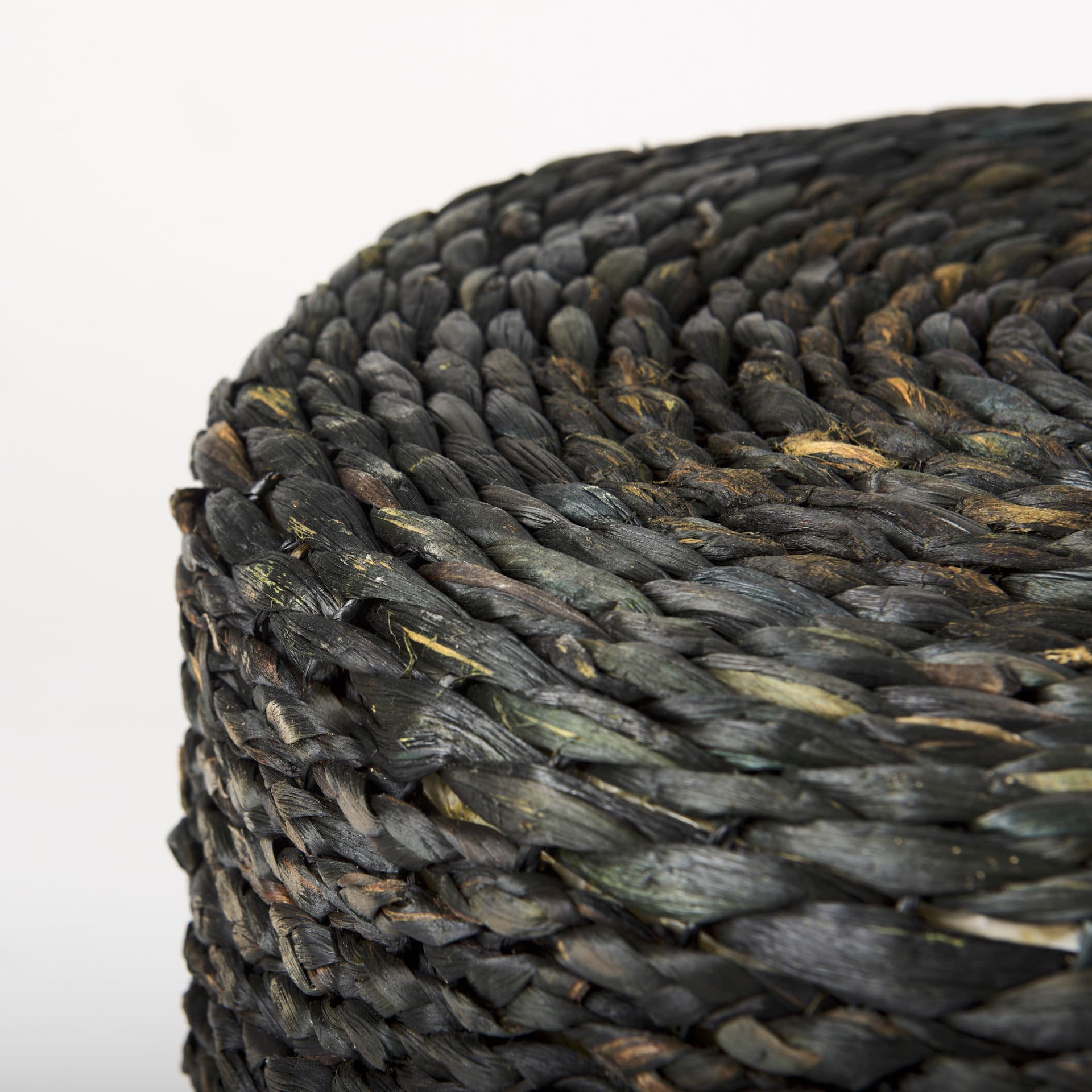 Dina 17.7L x 17.7W x 17.7H Black Cornhusk and Water Hyacinth Round Pouf — product photograph