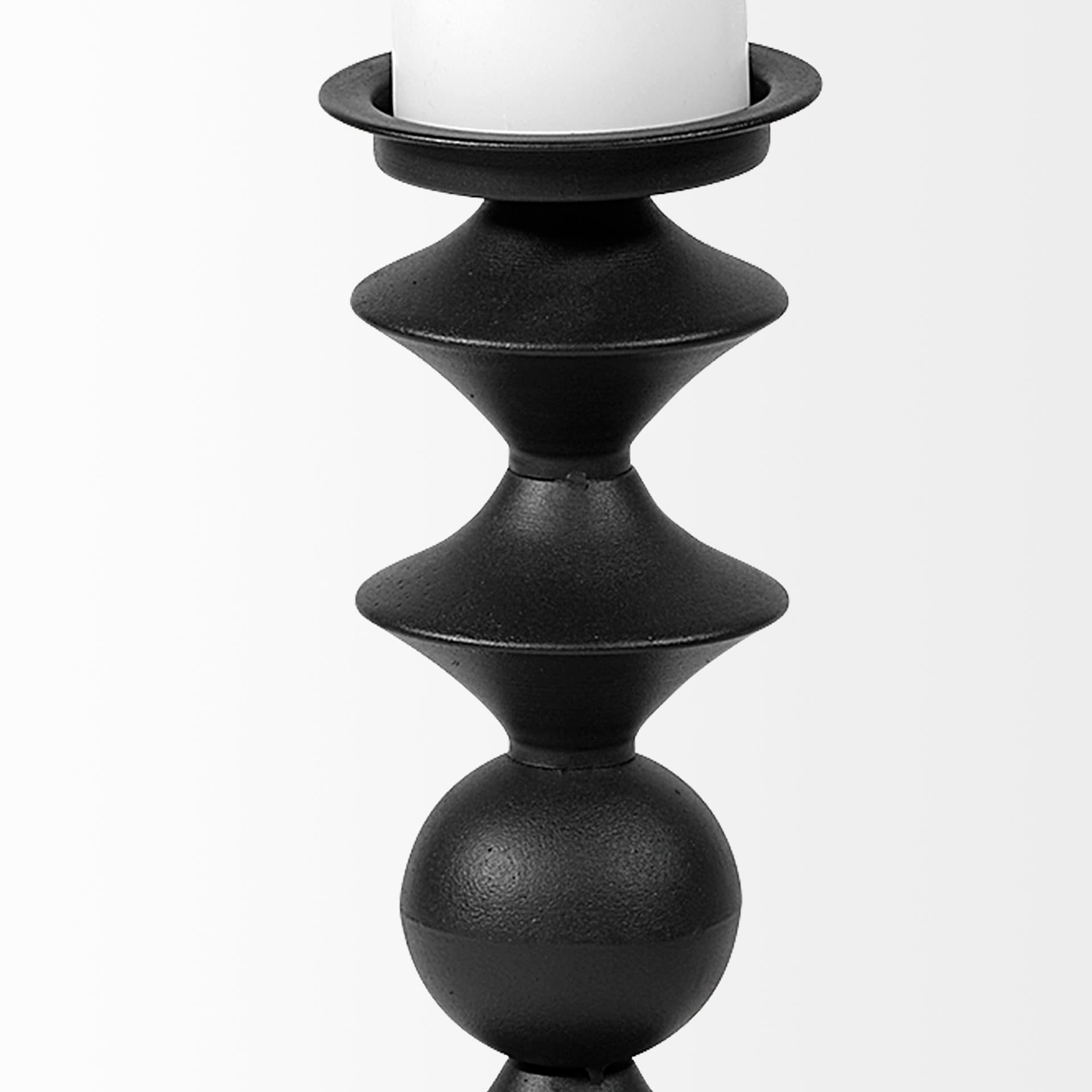 Candelero II Large Black Metal Grooved Table Candle Holder — product photograph
