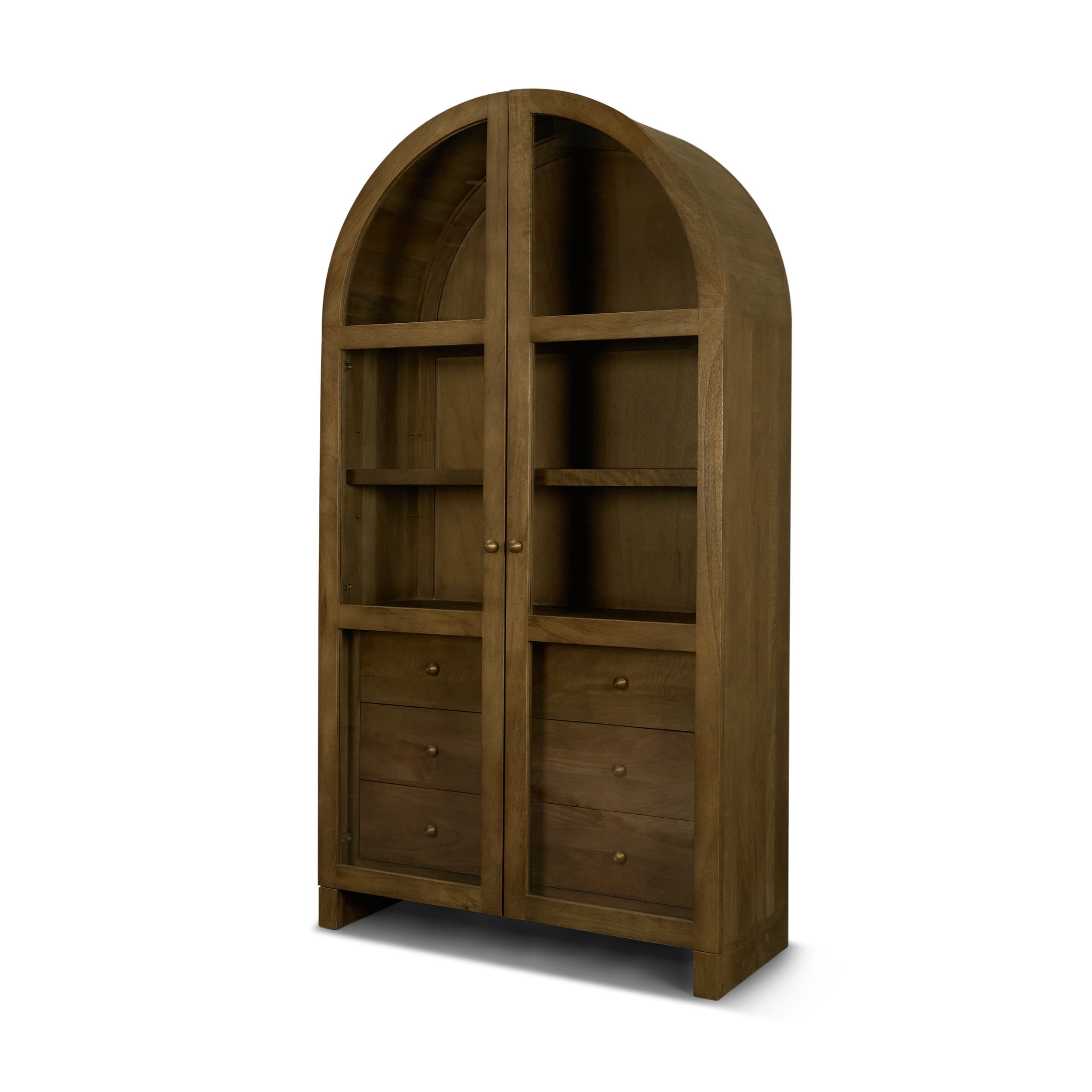 Suri Mid Brown Wood W/Glass Doors Arched Curio Cabinet — product photograph