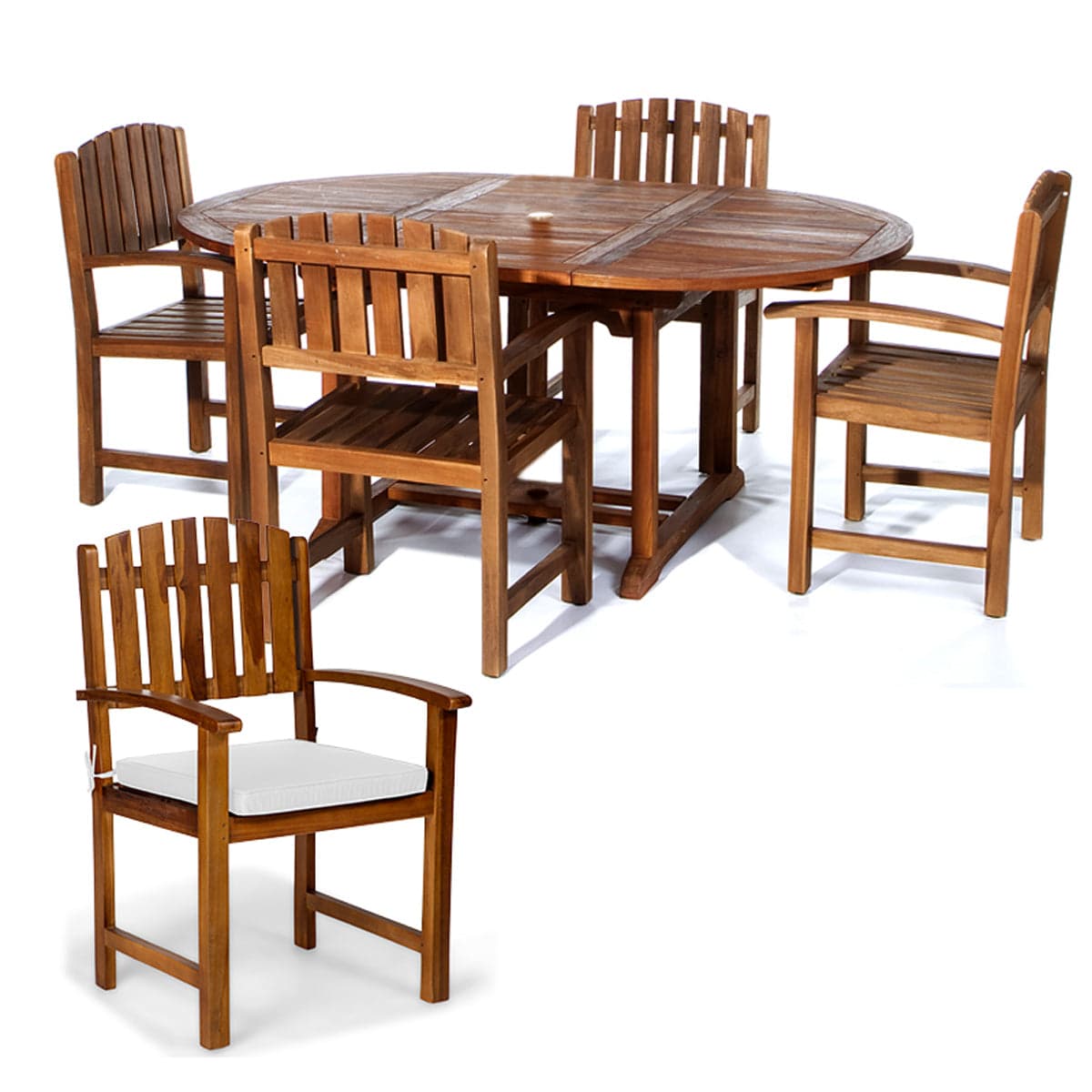 5-Piece Teak Oval Extension Table Dining Chair Set with Royal White Cushions TE70-20-RW — product photograph