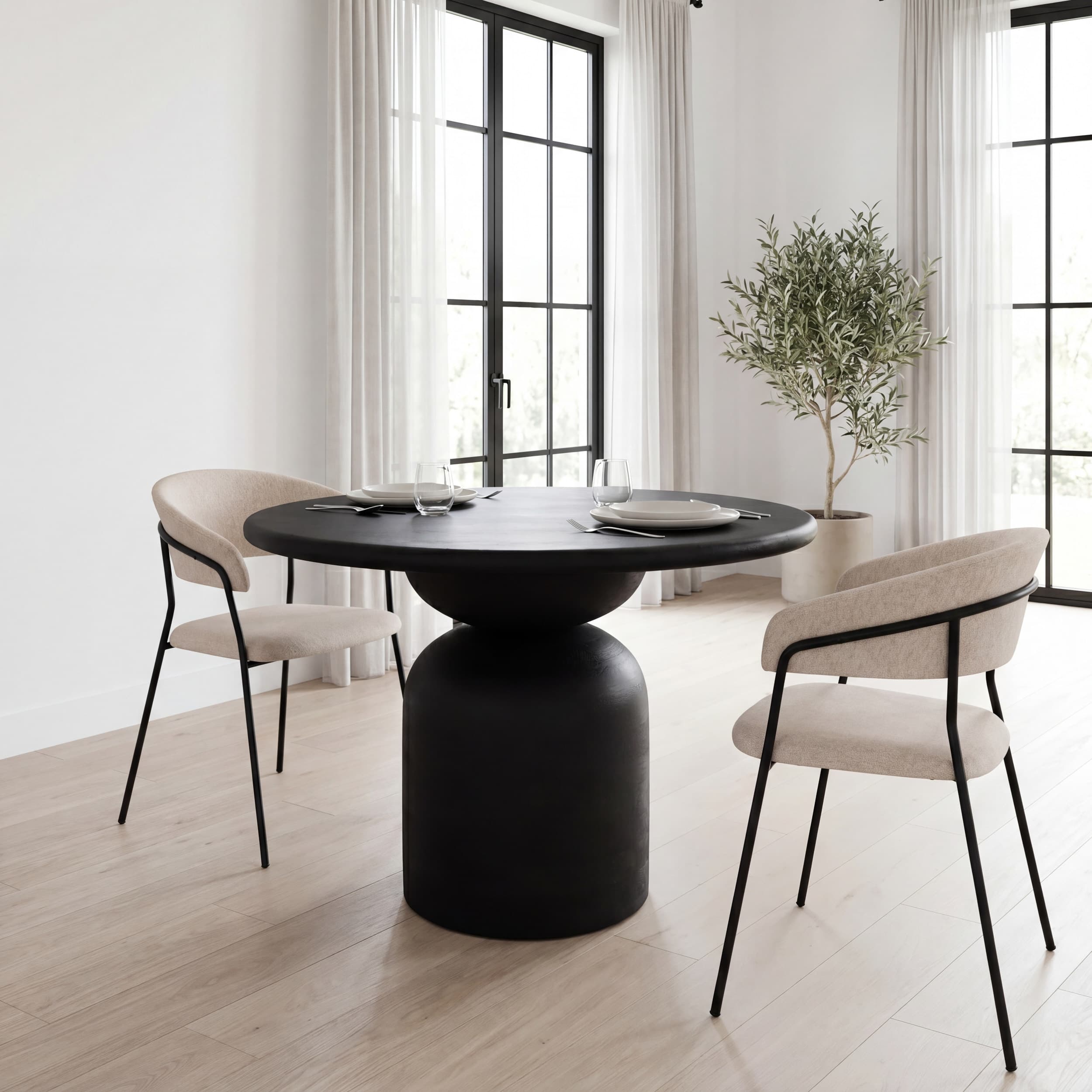 Carolyn Contoured Back Dining Side Chair | Oatmeal Fabric w/ Metal — product photograph