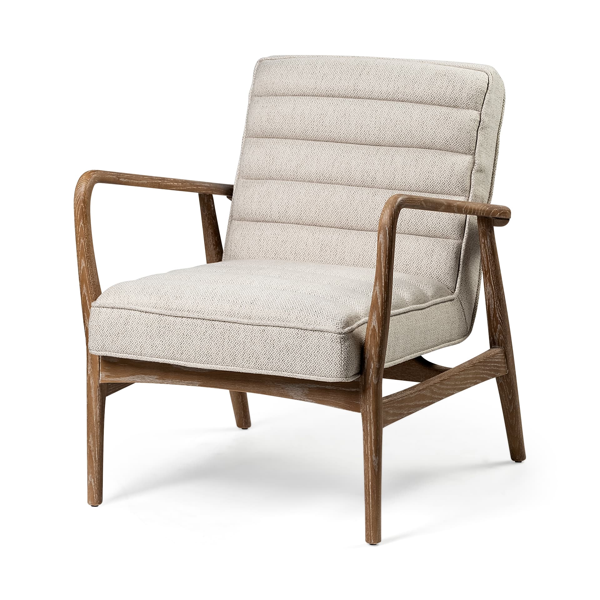 Ajax II Cream Fabric W/ Brown Wooden Frame Accent Chair — product photograph