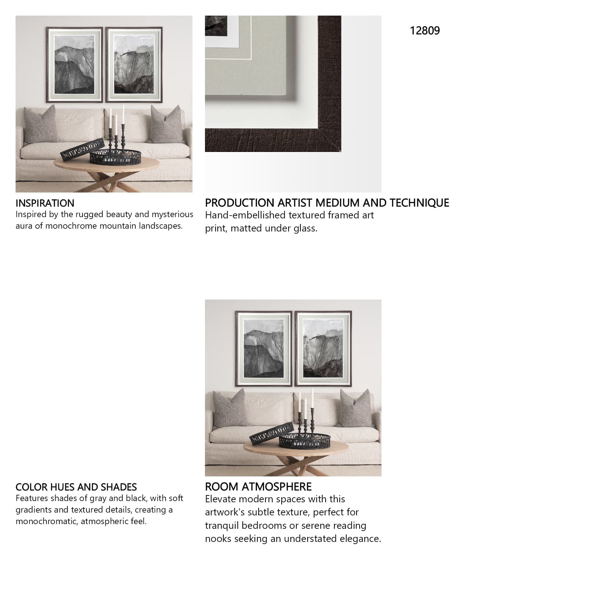 Rising Ridge I by Mercana Studio a Hand Embellished Textured Framed Art Print Matted under Glass — in a styled room