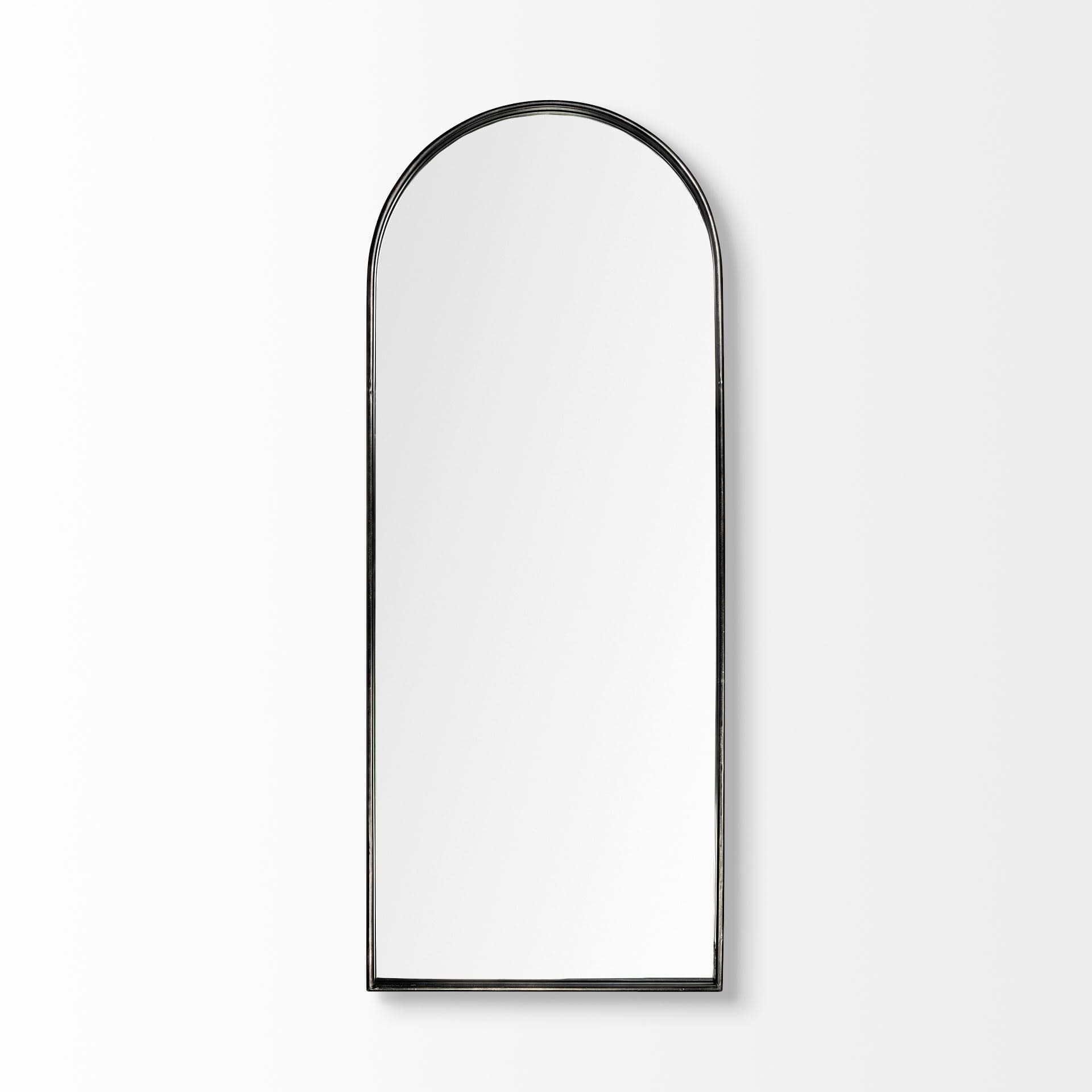 Agatha 28.0L x 2.0W x 70.0H Rounded Arch Black Metal Frame Full Length Mirror — product photograph