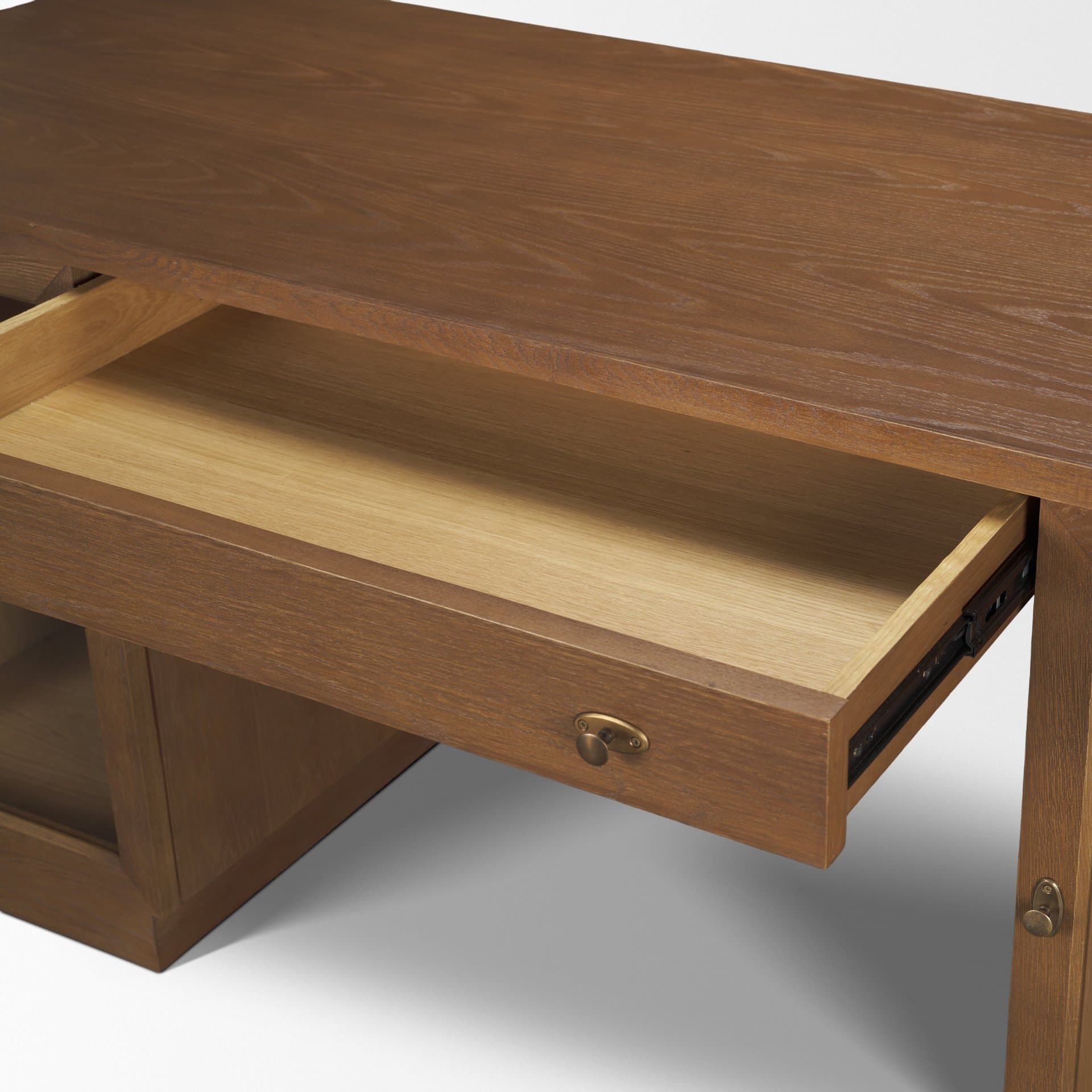Winsford Two-Tone Oak Writing Desk w/ Glass Doors — product photograph