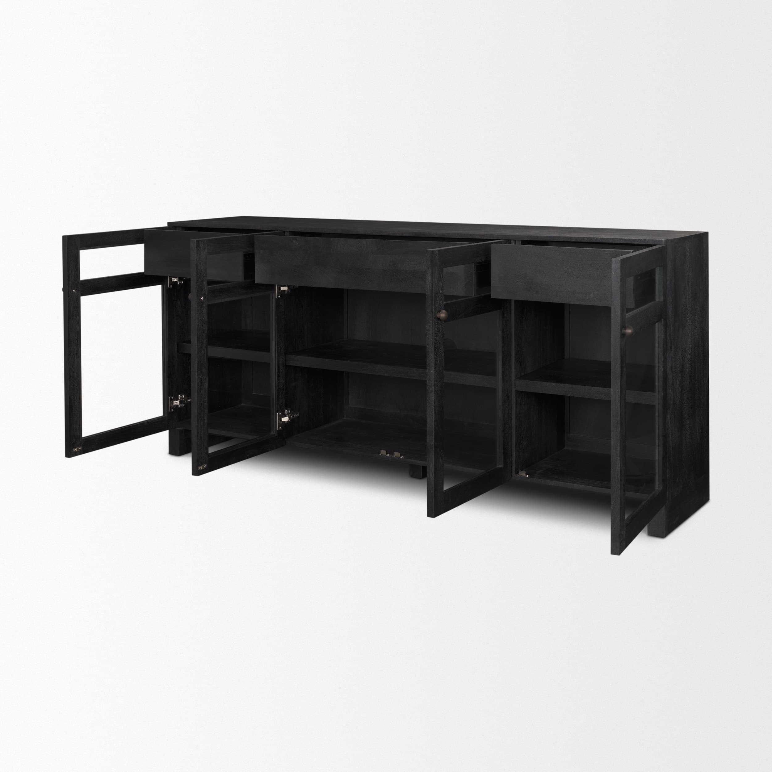 Suri Black Wood w/ Glass 4-Door Closed Sideboard — product photograph