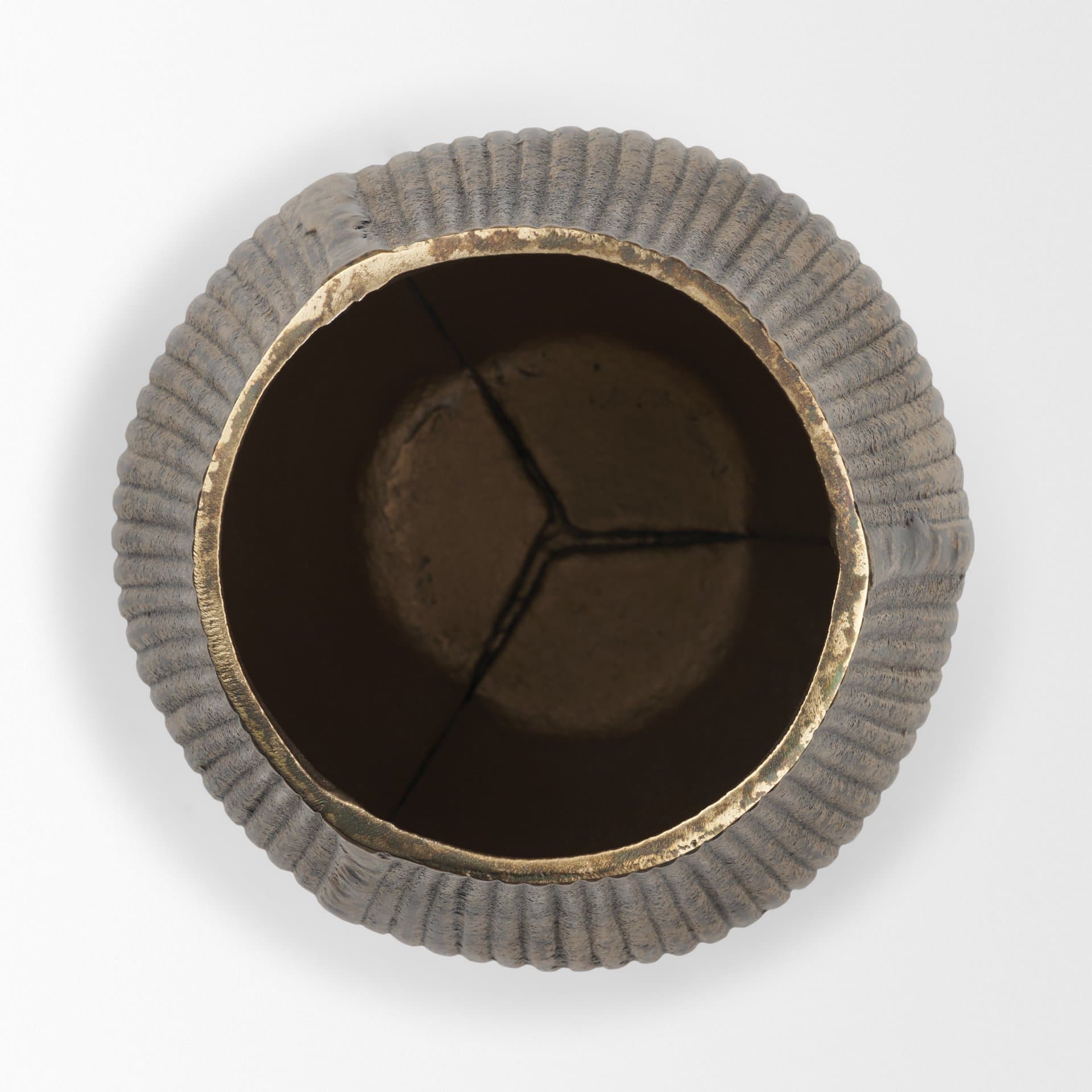 Patine Wide Antiqued Brass Metal Fluted Decorative Vase — product photograph