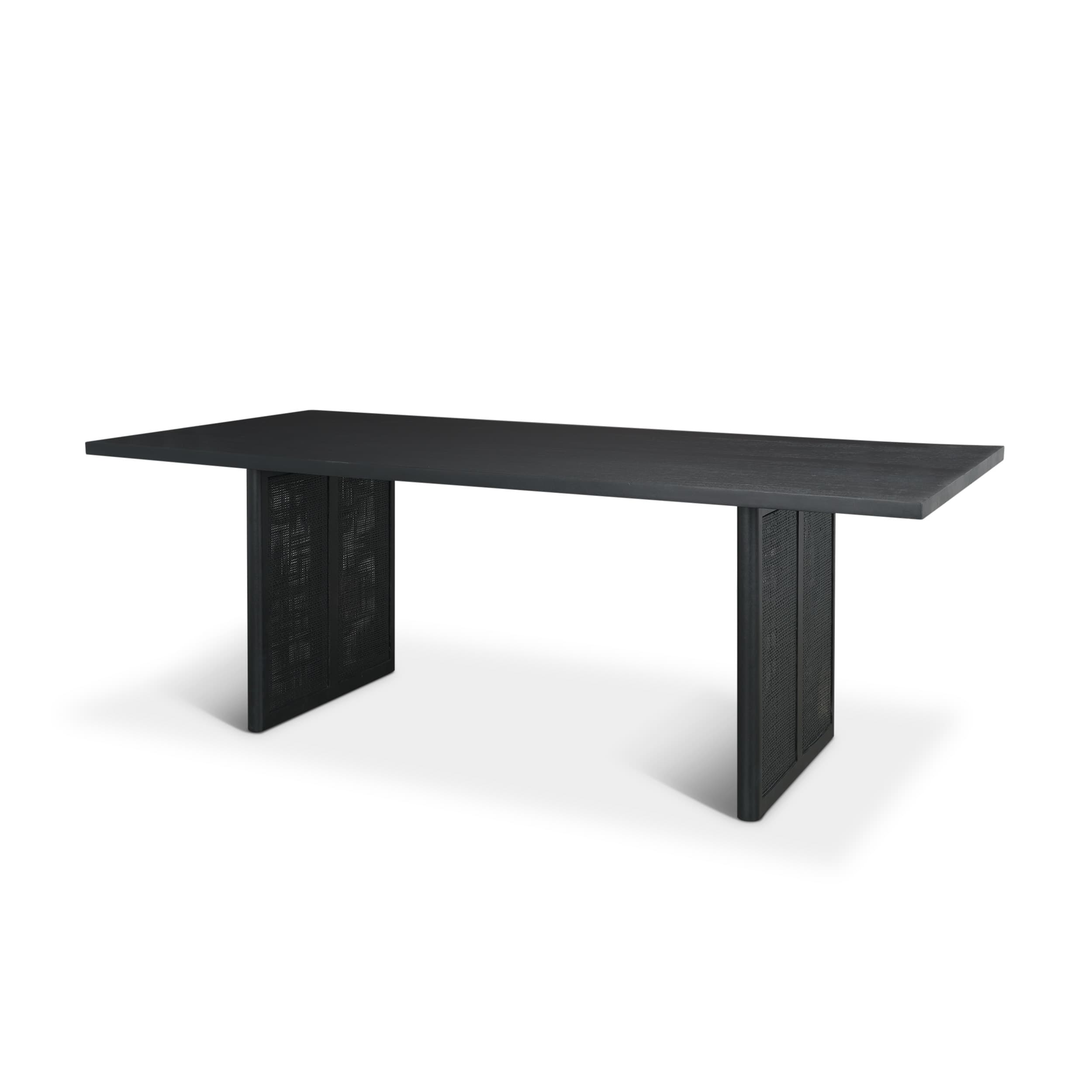 Grier 84"L x 38"W Dining Table | Modern | Black Wood & Black Wood/Cane | Seats 8 — product photograph