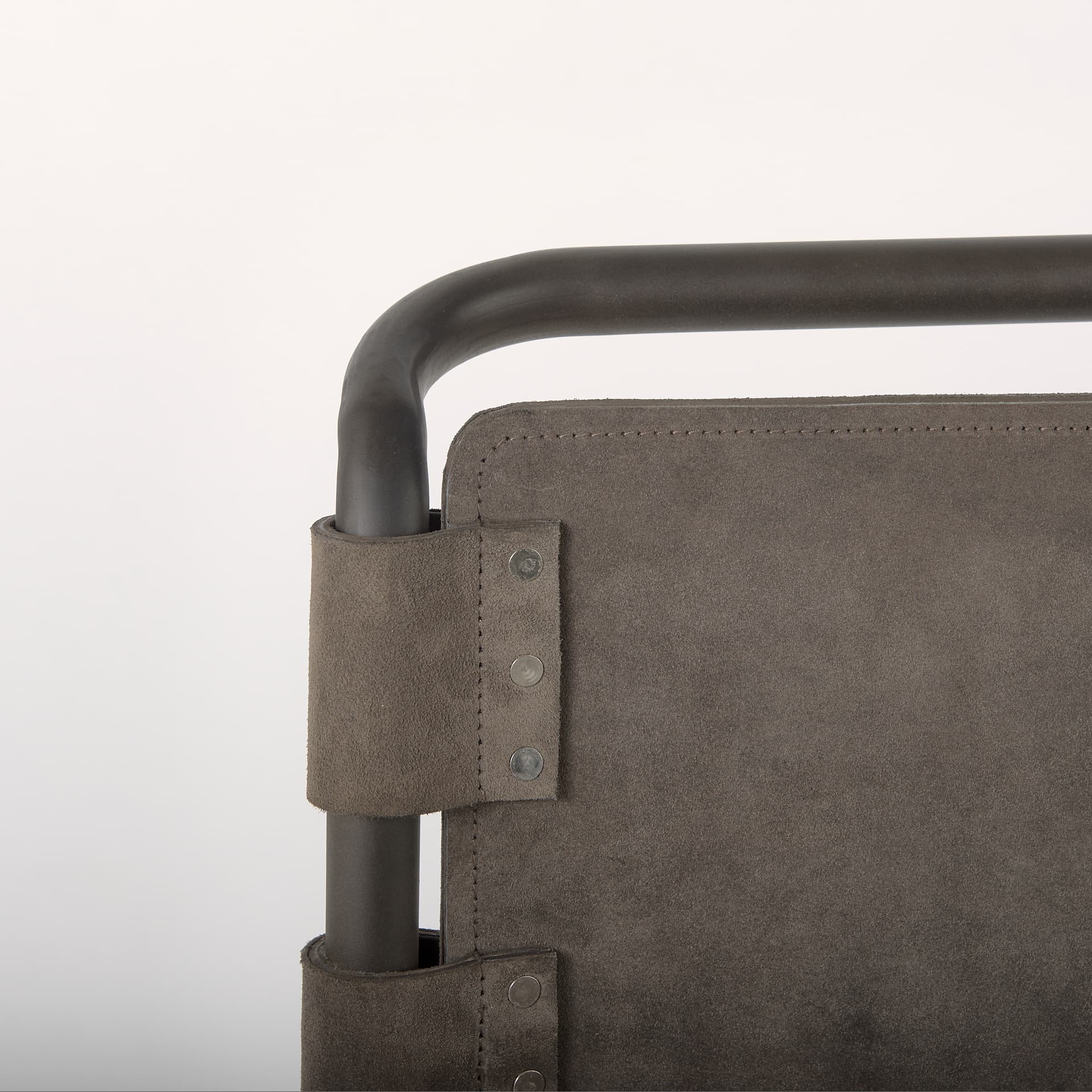 Berbick Open Back Dining Side Chair | Gray Suede w/ Iron — product photograph