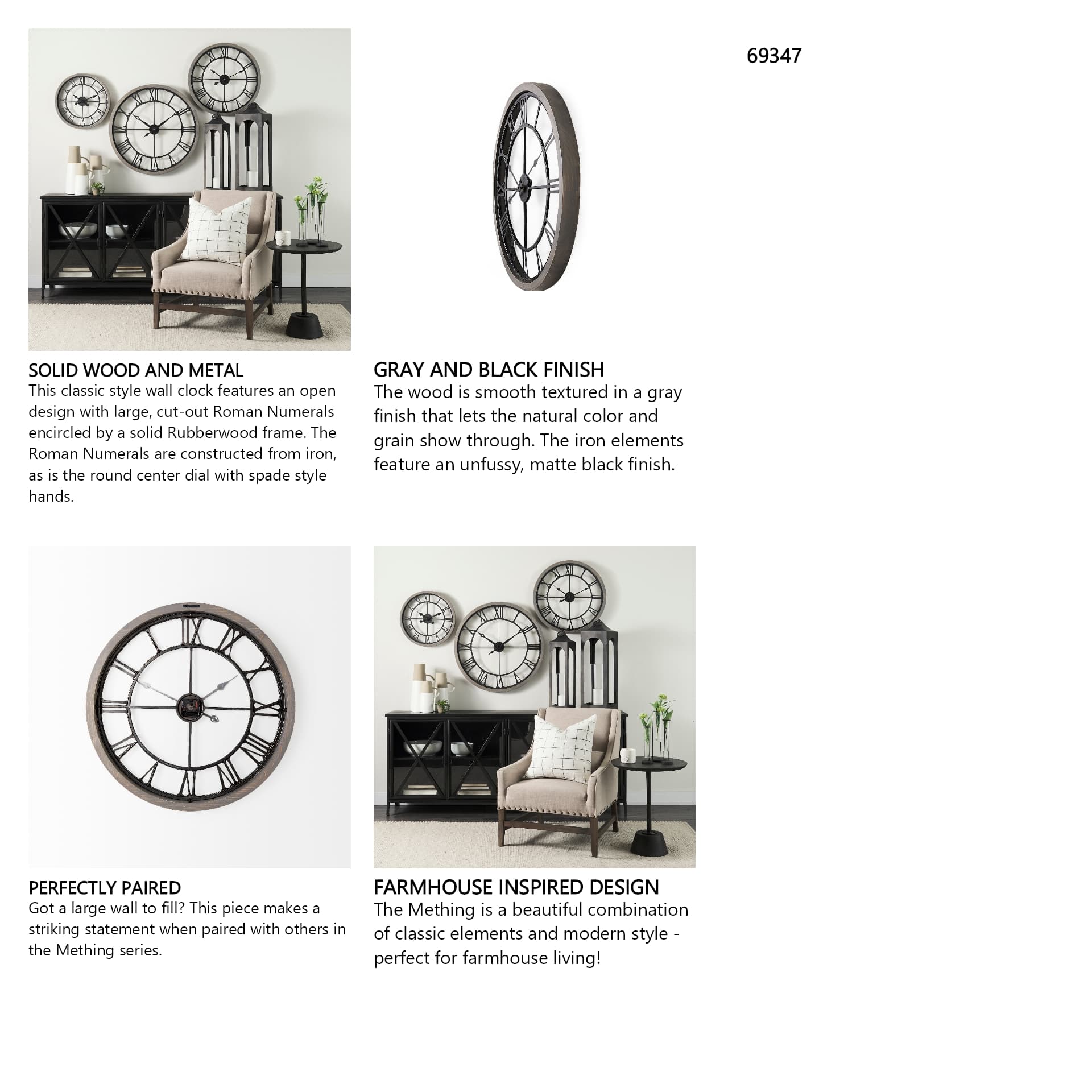 Mething Gray 25" Medium Farmhouse Wall Clock — in a styled room