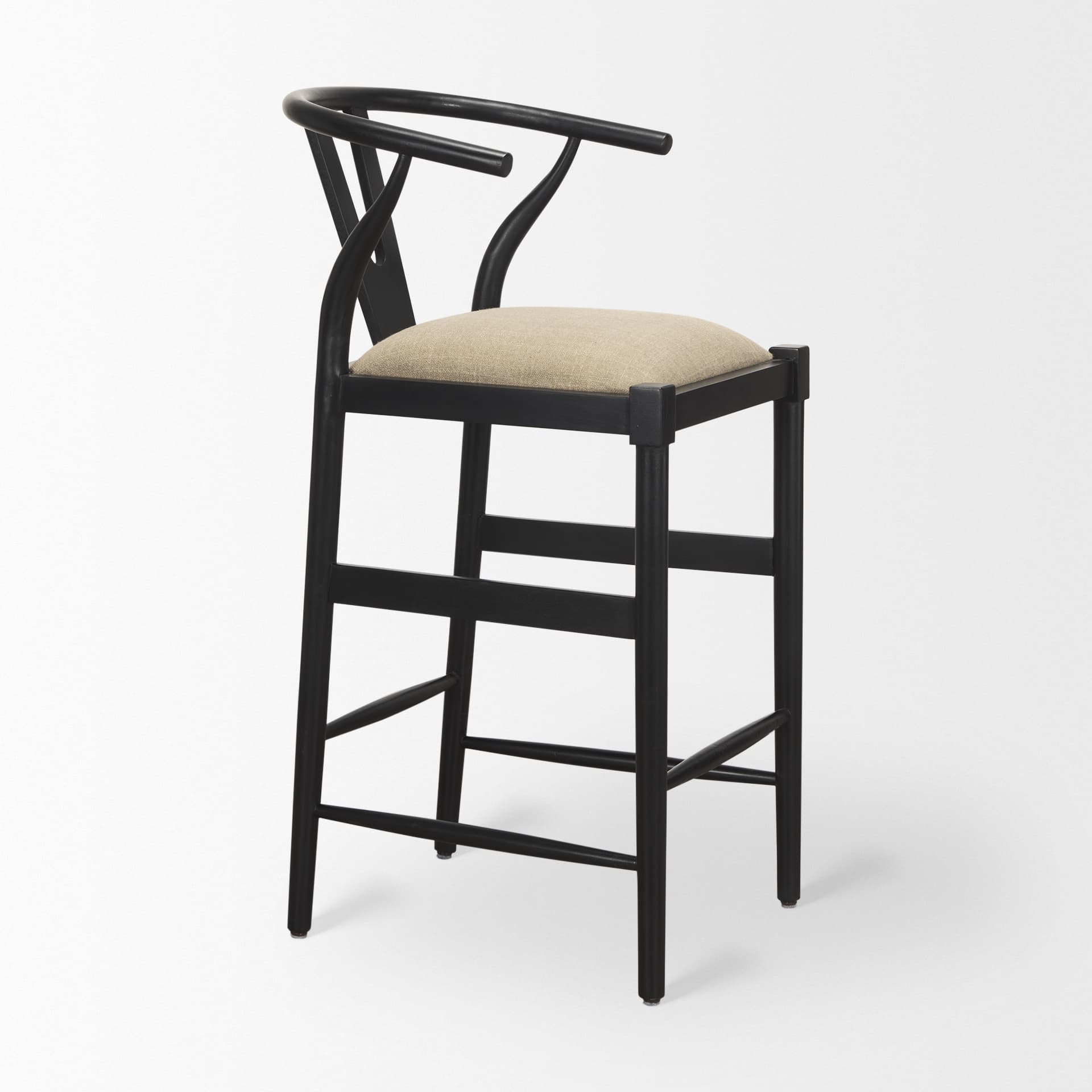 Trixie Backless 43.3in Seat Bar Stool | Beige Fabric w/ Black Wood — product photograph