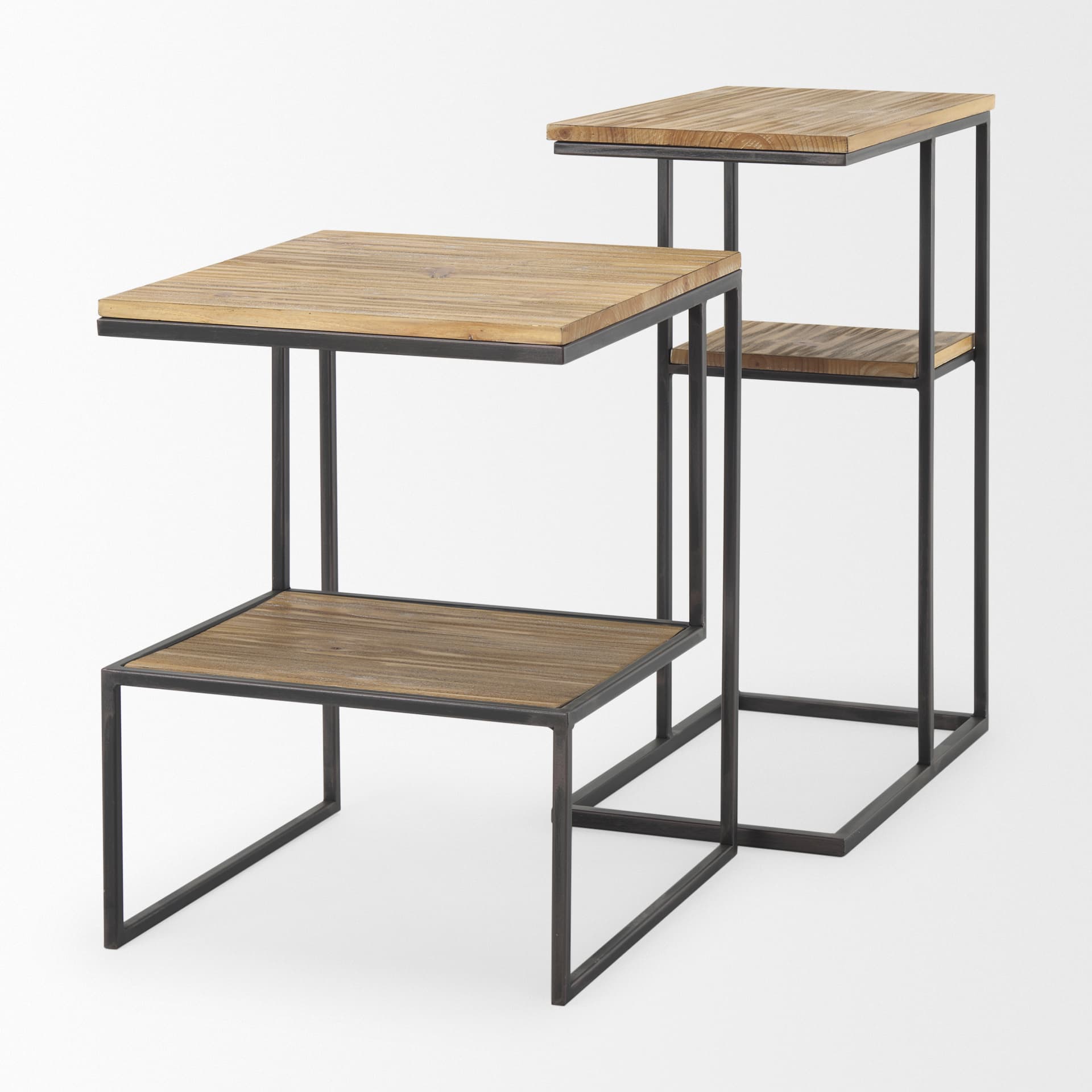 Ronin 25"H Rectangle 2-Tier Wood w/ Black Metal Accent Table — product photograph