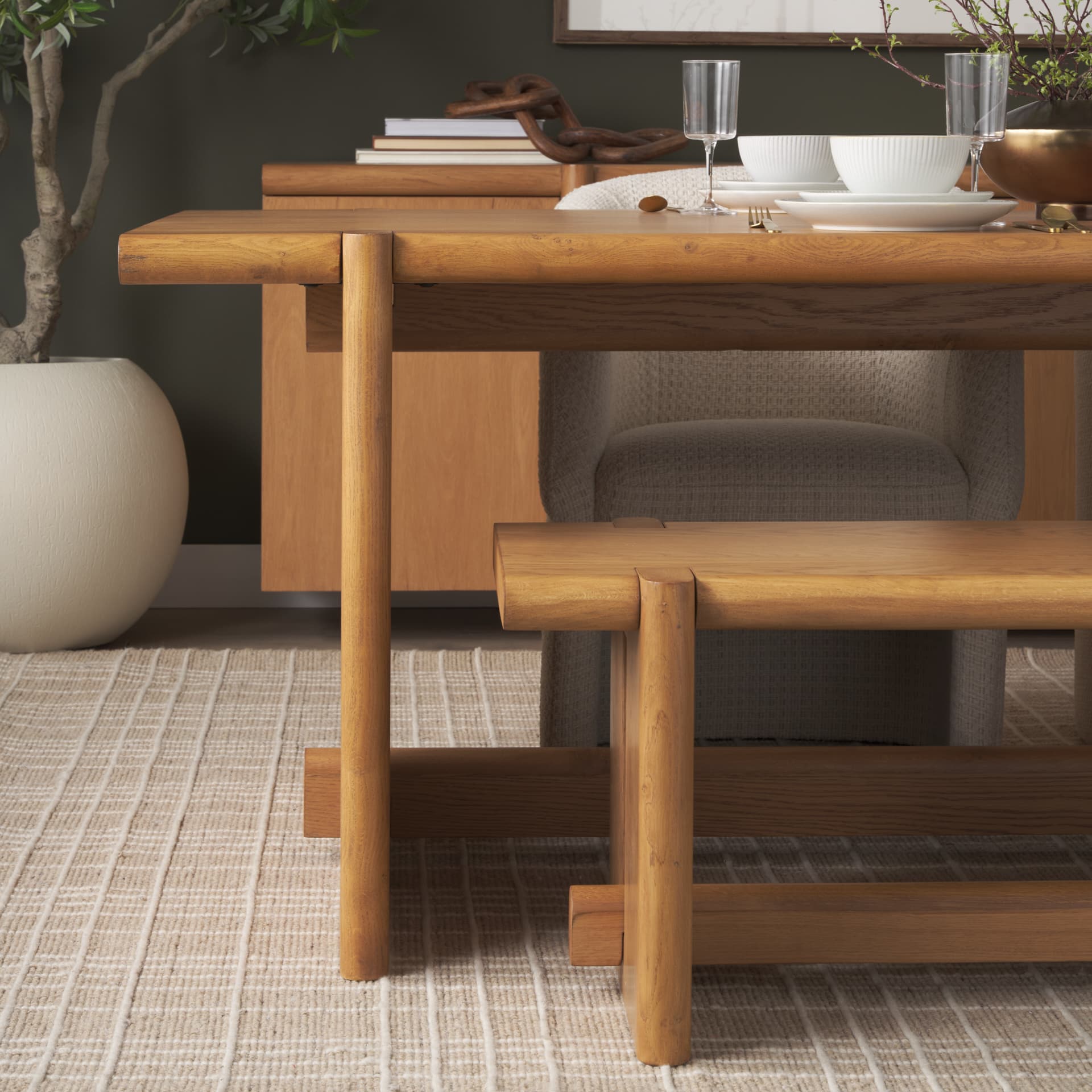 Rowan Light Brown Oak Wood Bench — product photograph