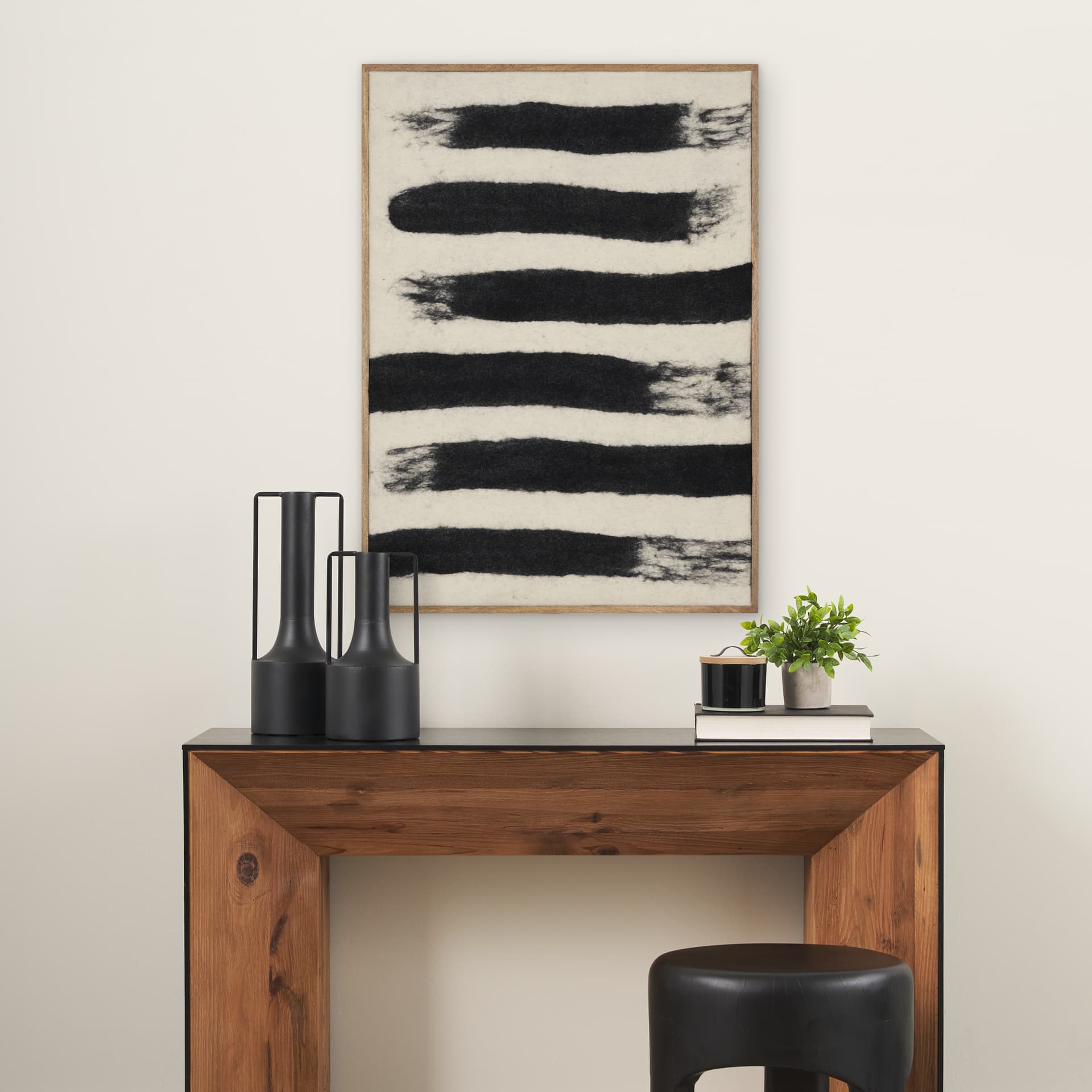 Rollins Small Cream w/ Black Stripes Wool Framed Art — product photograph