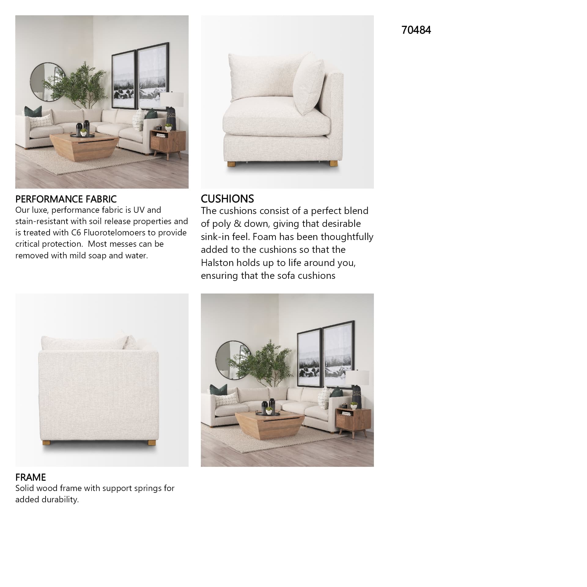 Halston Corner Sectional Piece Oatmeal Performance Fabric — in a styled room
