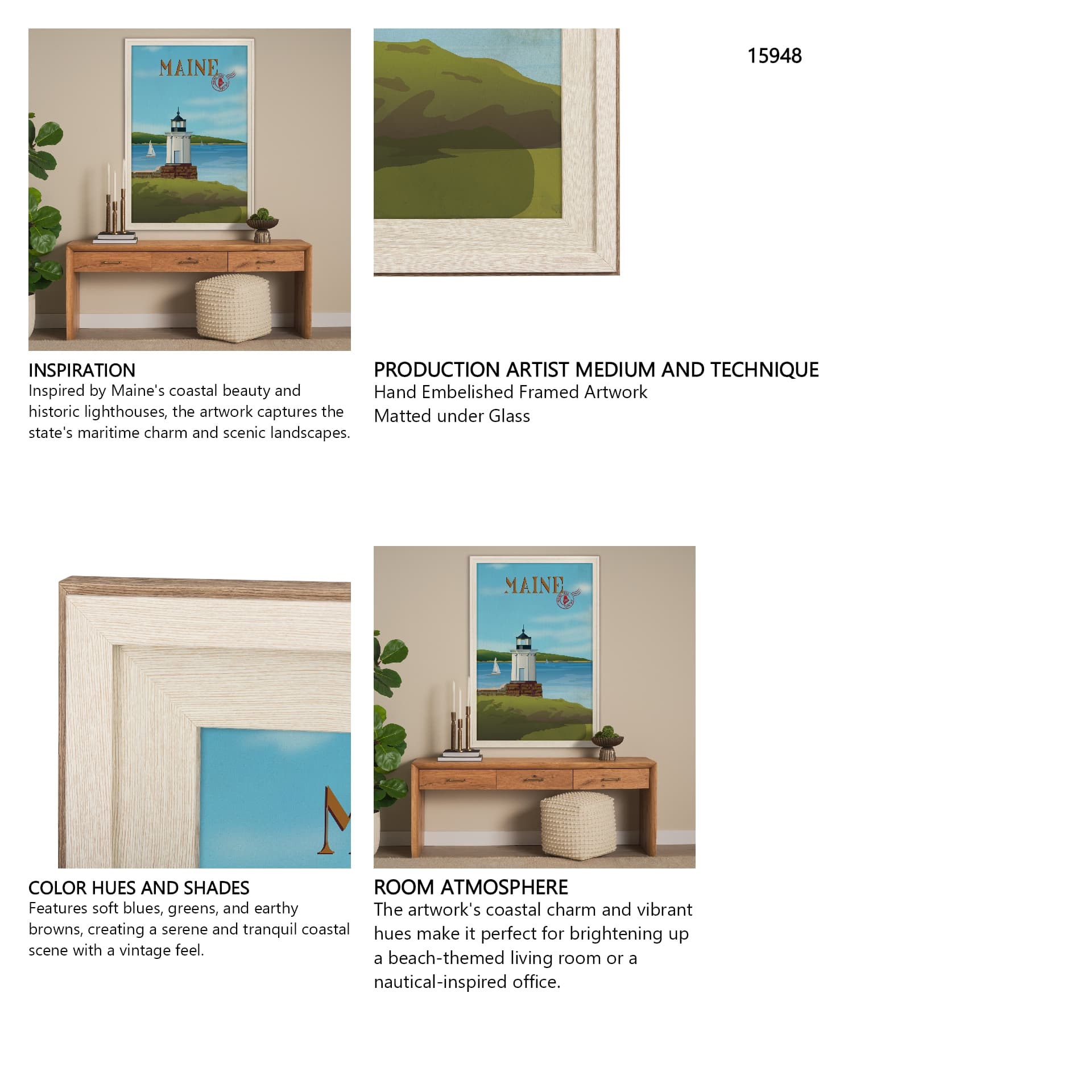 Maine GO (XL) by Mercana Studio Hand Embelished Framed Artwork Matted under Glass — in a styled room