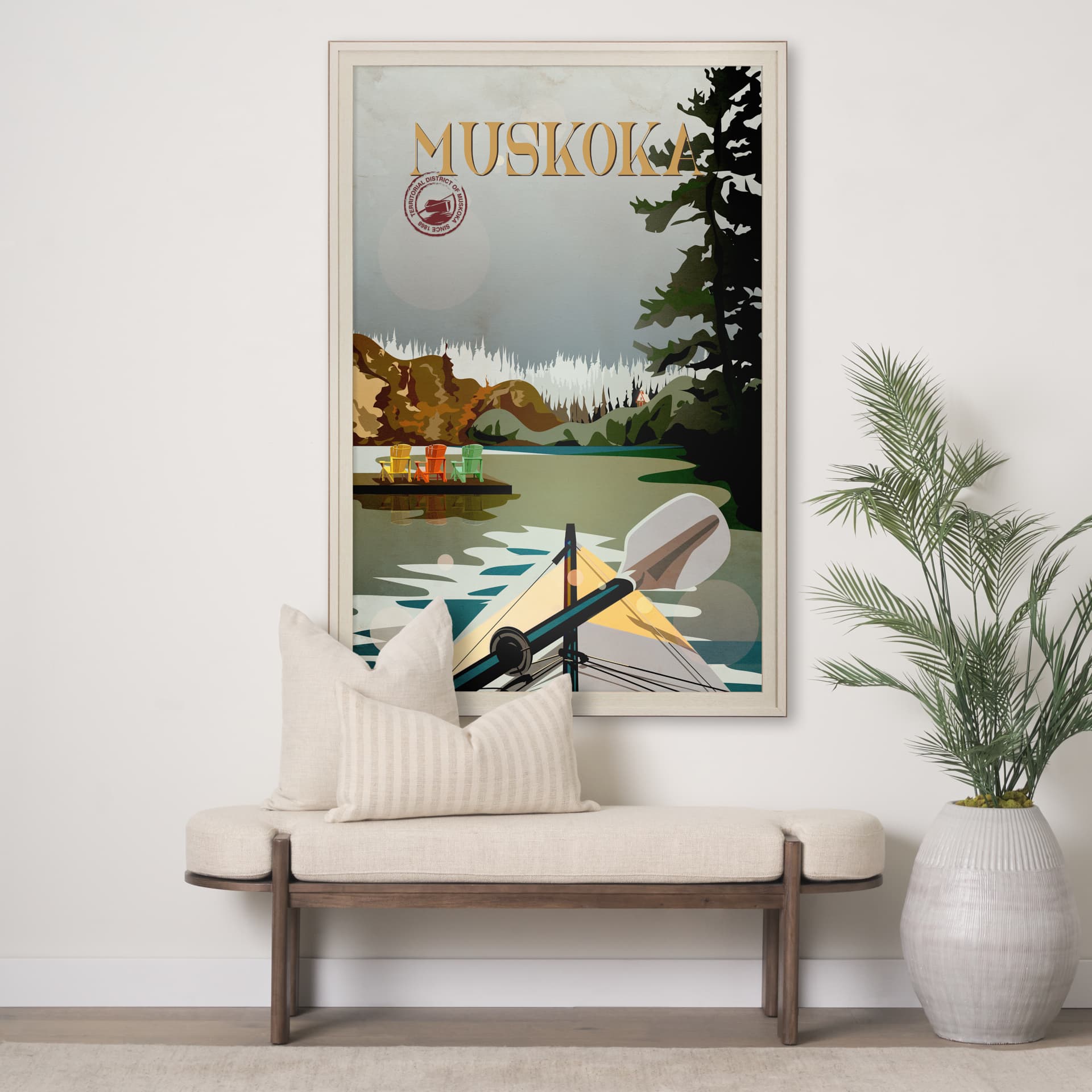 Muskoka Go Canada (XL) by Mercana Studio a Hand Embellished Decograph Framed Art Print under Glass — in a styled room